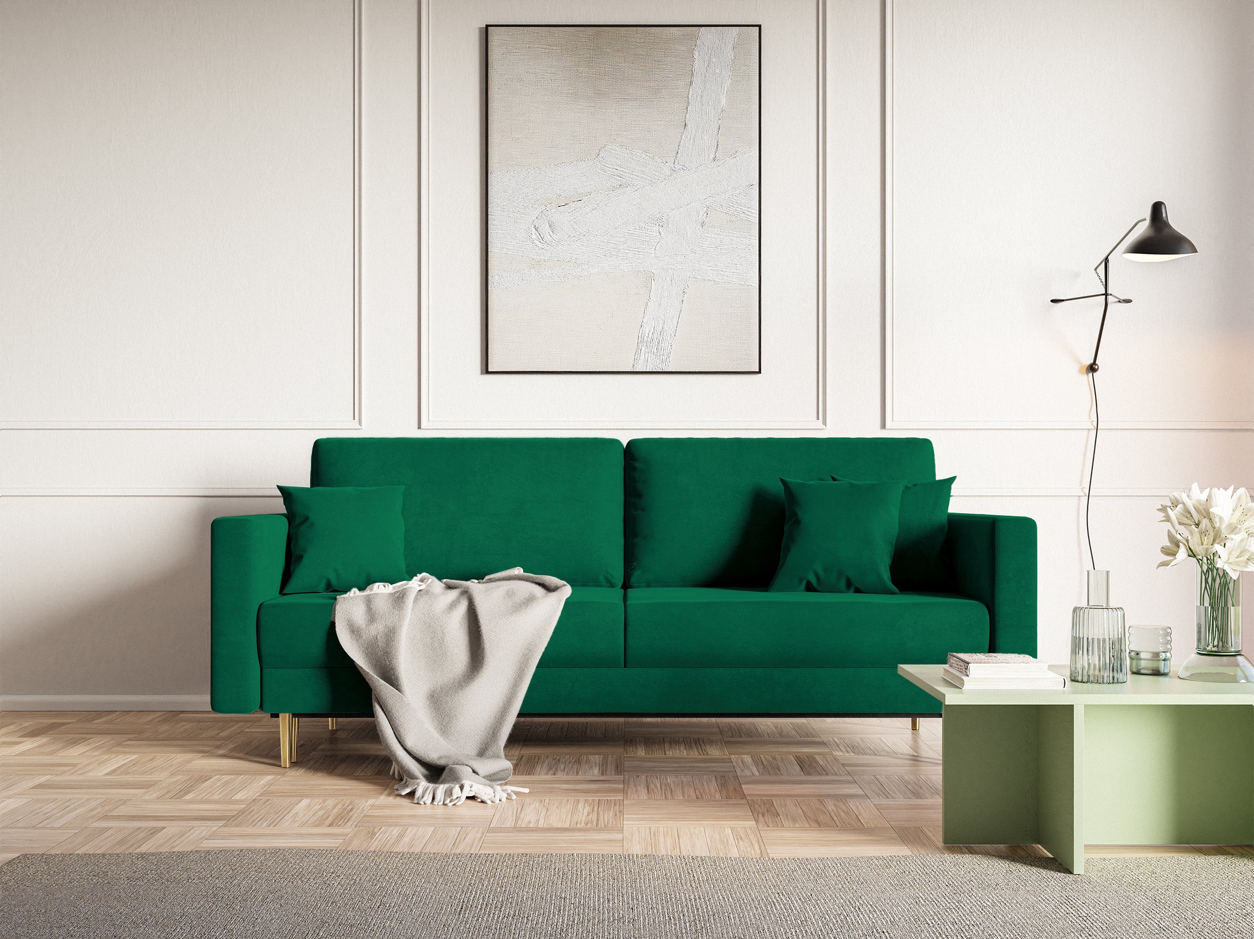 Dreipersonen-Schlafsofa Valico, grün, Samt, wasserabweisend