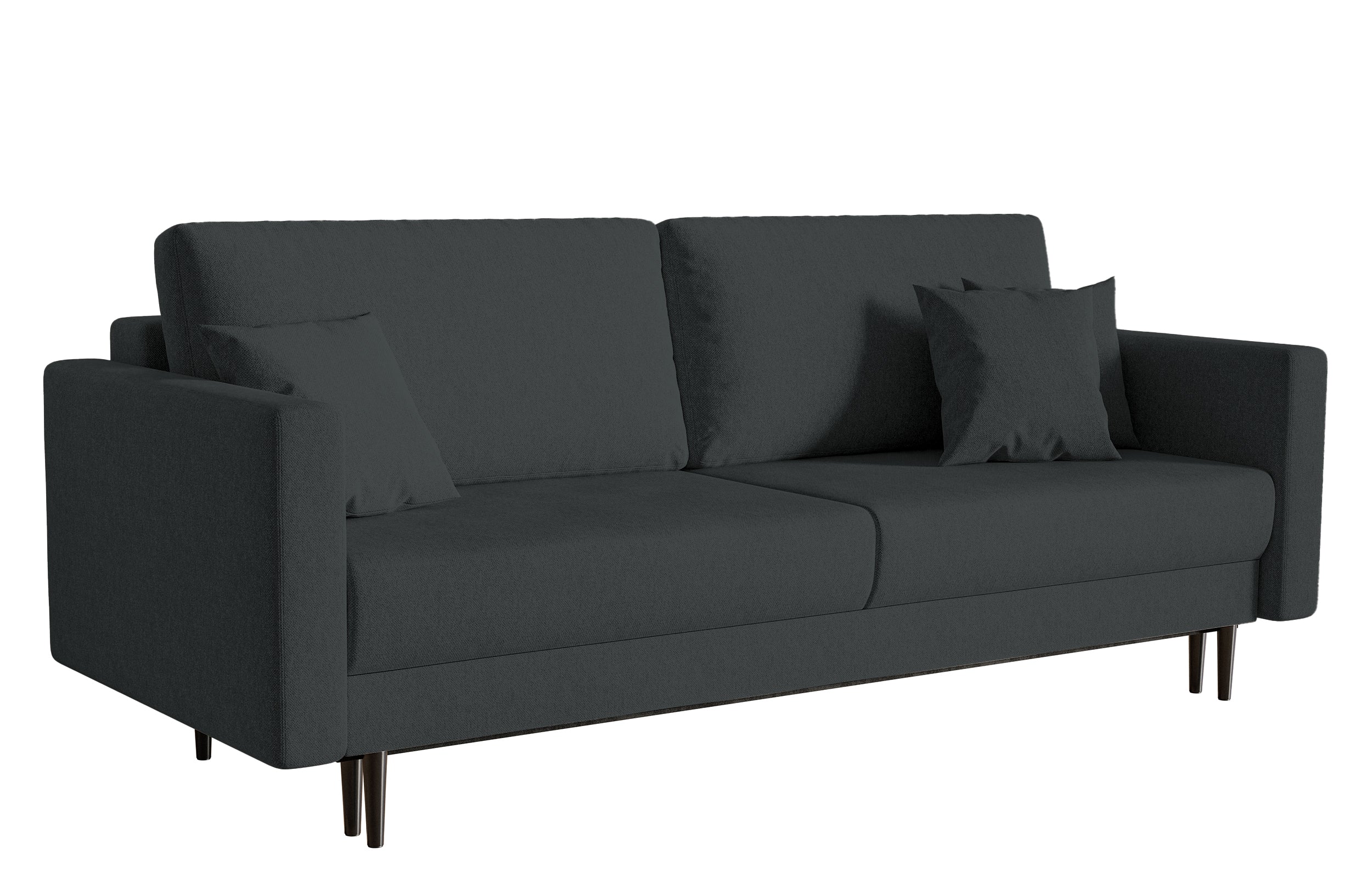 Dreisitziges ausklappbares Sofa Valico in Graphitfarbe aus pflegeleichtem Chenille-Stoff, schwarze Beine