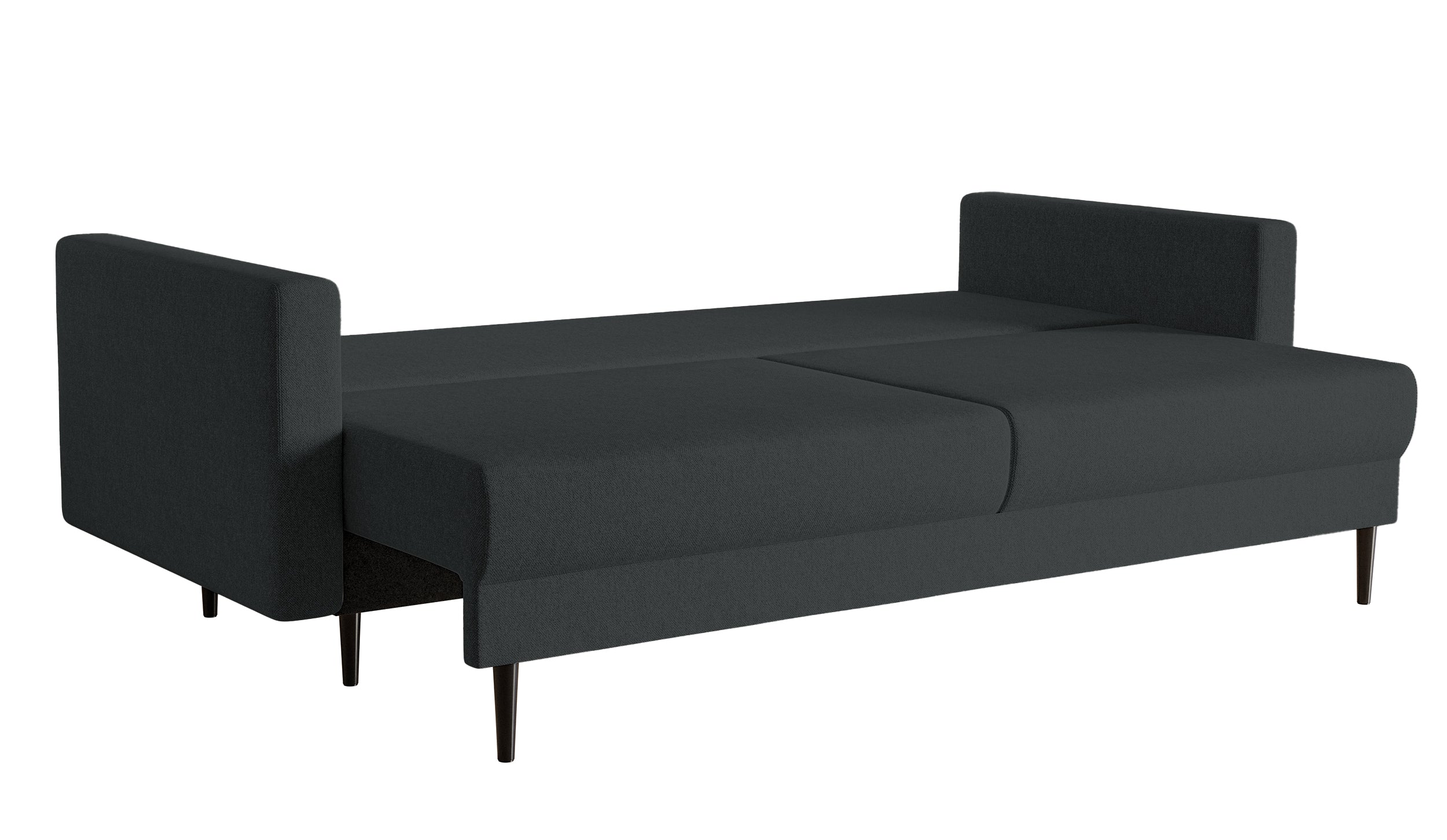 Dreisitziges ausklappbares Sofa Valico in Graphitfarbe aus pflegeleichtem Chenille-Stoff, schwarze Beine