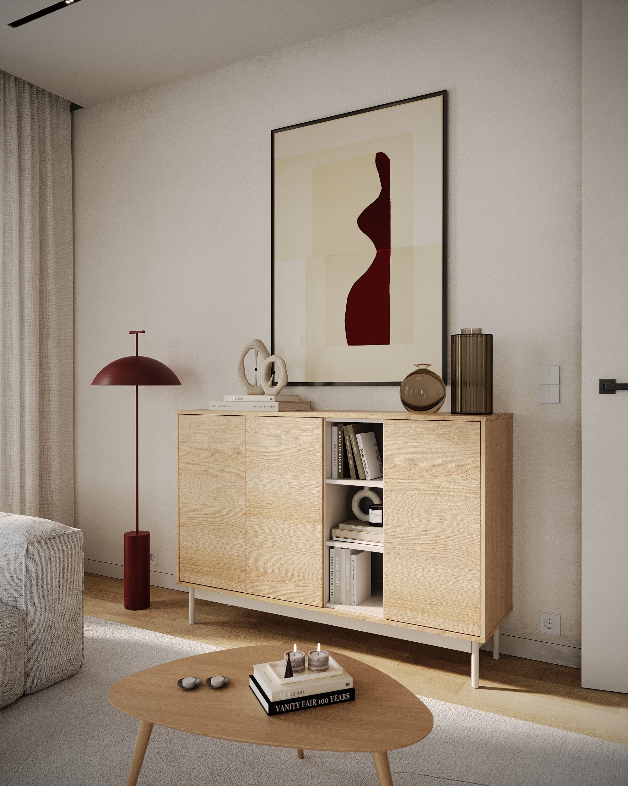 Drehtür-Kommode Layen mit drei Fächern, 138 cm, Lindberg-Eiche/Kaschmir