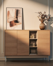 Drehtür-Kommode Layen mit drei Fächern, 138 cm, Lindberg-Eiche/Kaschmir