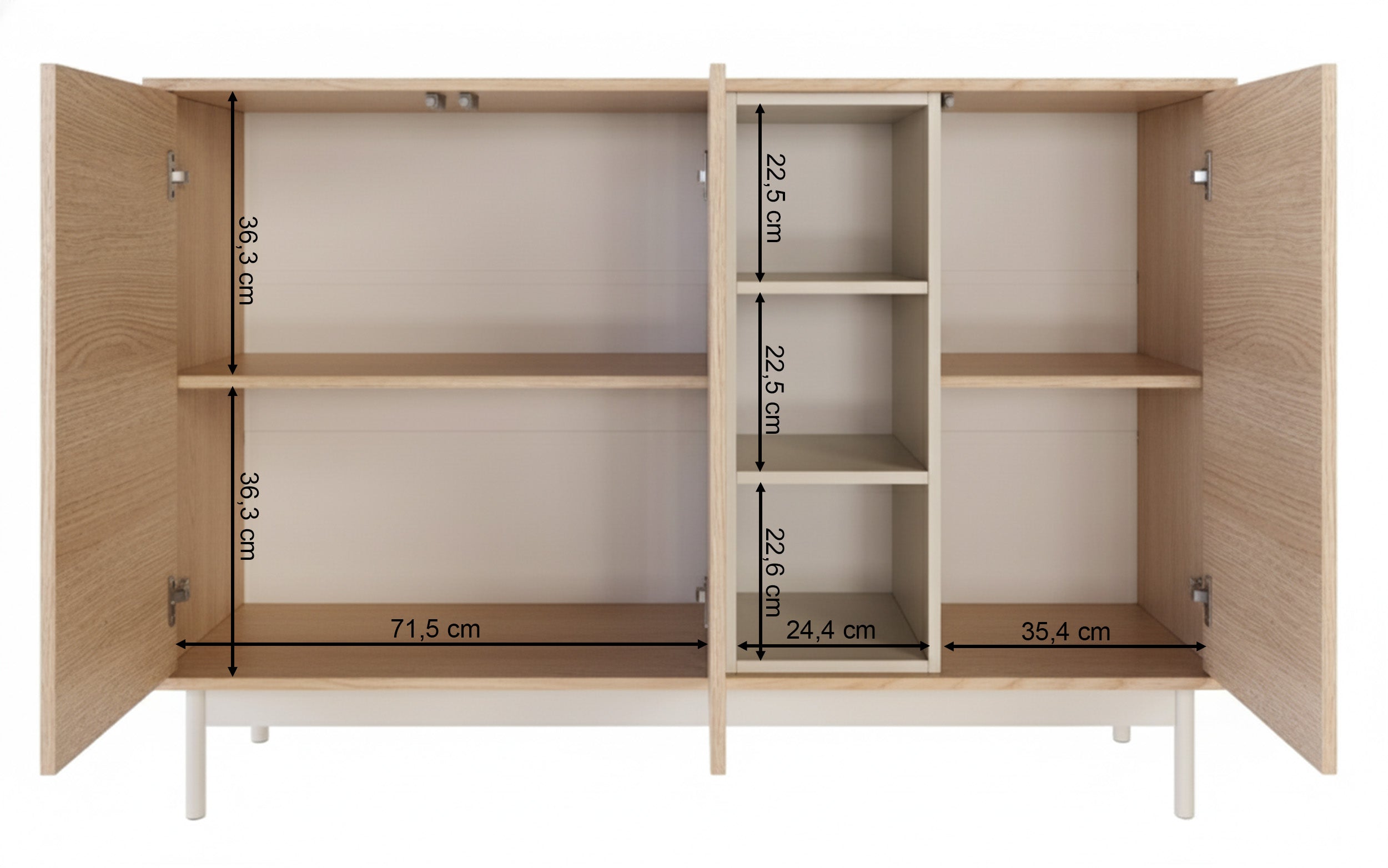 Drehtür-Kommode Layen mit drei Fächern, 138 cm, Lindberg-Eiche/Kaschmir