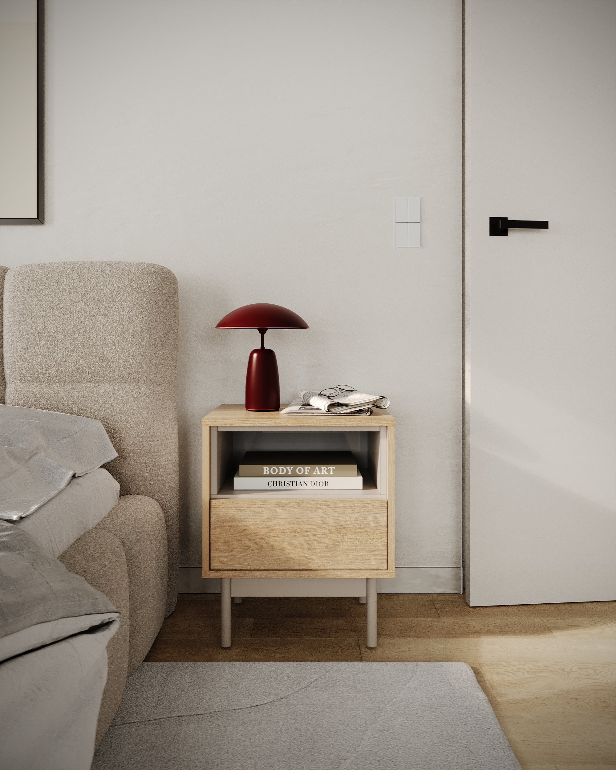 Nachttisch Layen mit Schublade und Fach, 45 cm, Lindberg-Eiche/Kaschmir