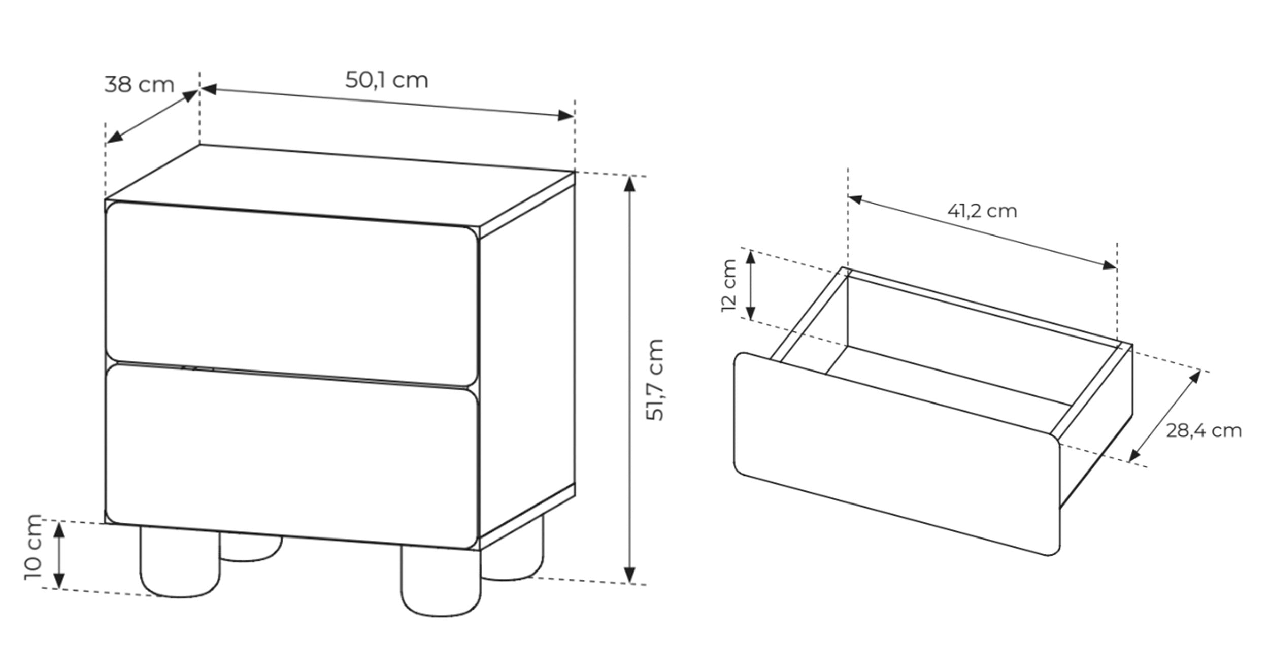 Nachttisch Lomo mit zwei Schubladen, 50 cm, Eiche Vicenza