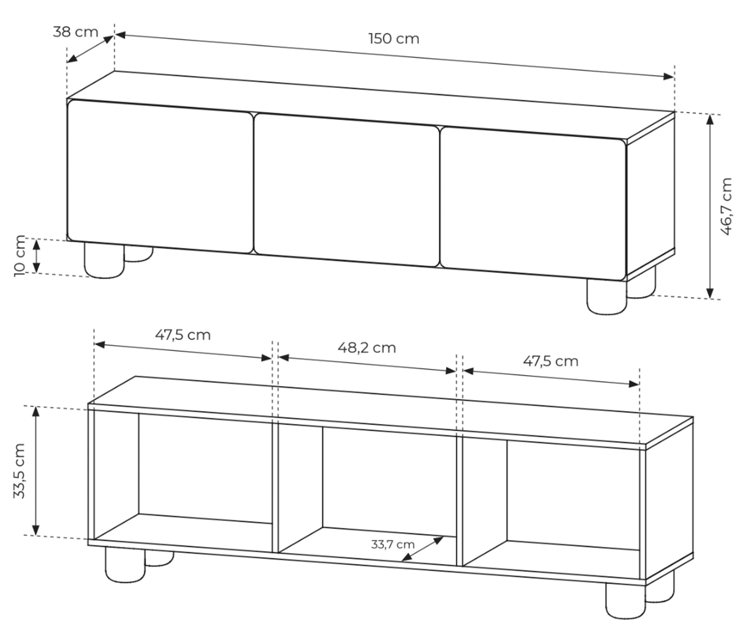 TV-Schrank Lomo mit drei Klappen, 150 cm, Vicenza-Eiche
