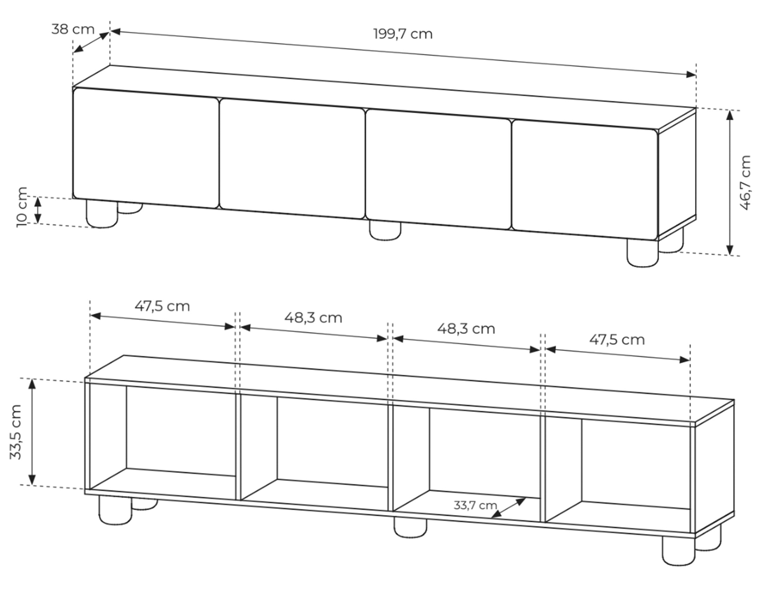 TV-Schrank Lomo mit vier Klappen, 200 cm, Vicenza-Eiche