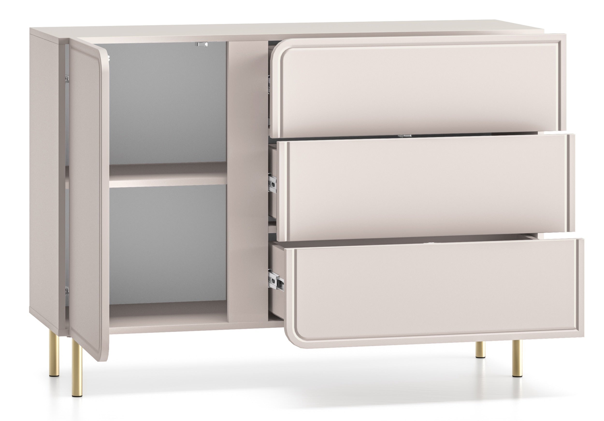 Einzeltür-Kommode Loppa mit drei Schubladen 120 cm Kaschmir