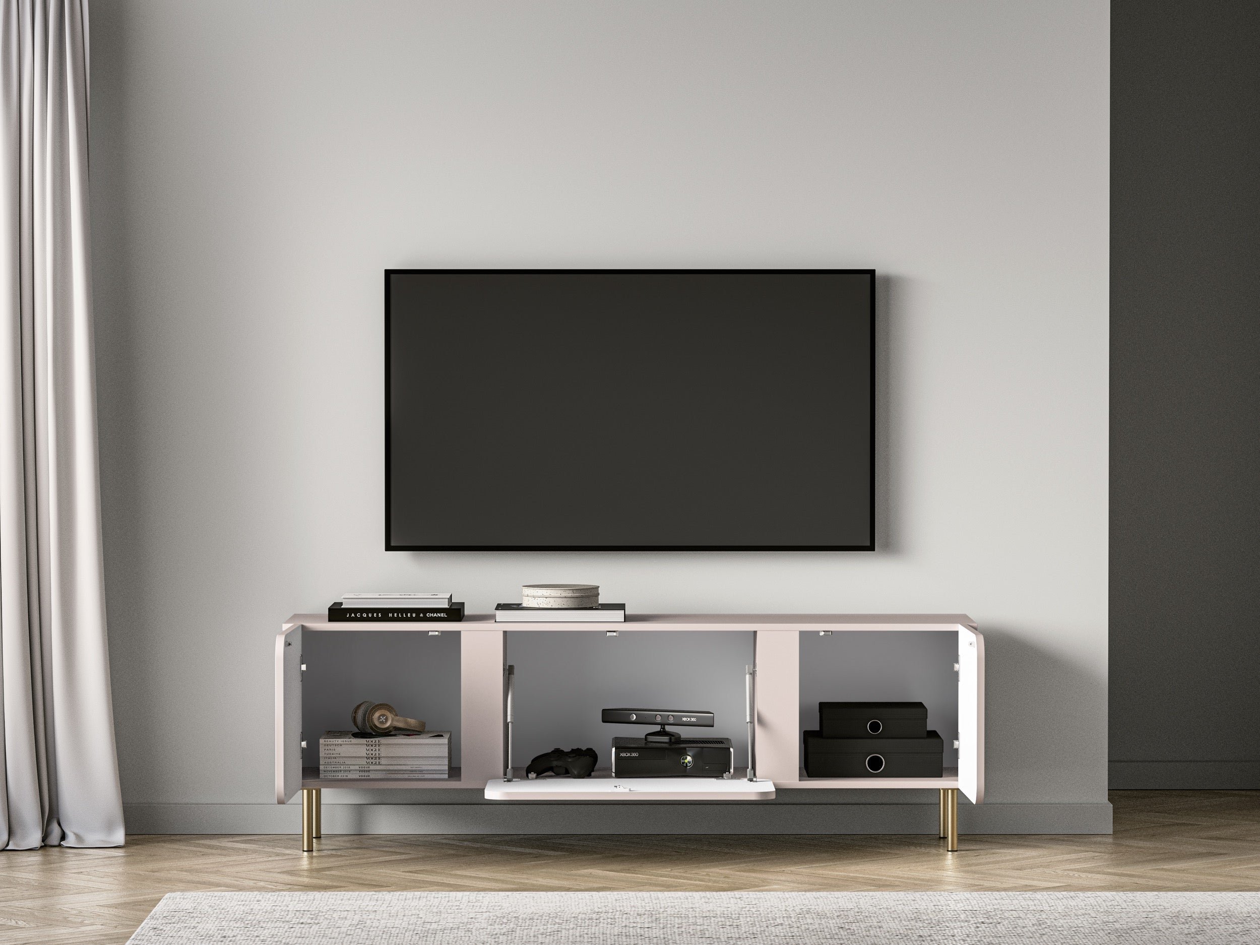 Zweiturige RTV-Kommode Loppa mit Klappe, 160 cm, Kaschmir