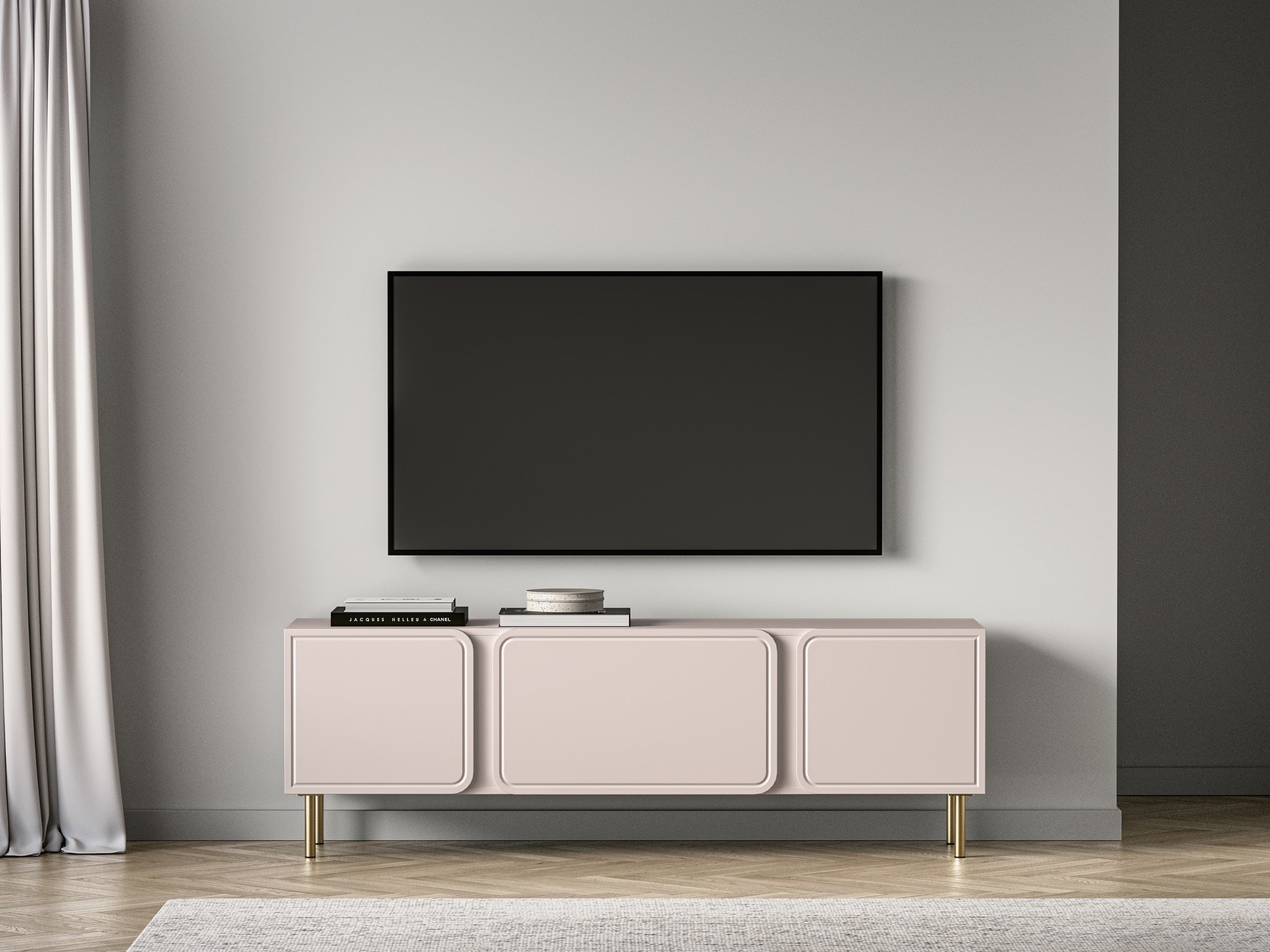 Zweiturige RTV-Kommode Loppa mit Klappe, 160 cm, Kaschmir