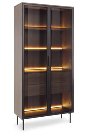 Zweiflügelige Glastür-Vitrine Lumi mit zwei Schubladen und Beleuchtung, 91 cm, Eiche Dunin