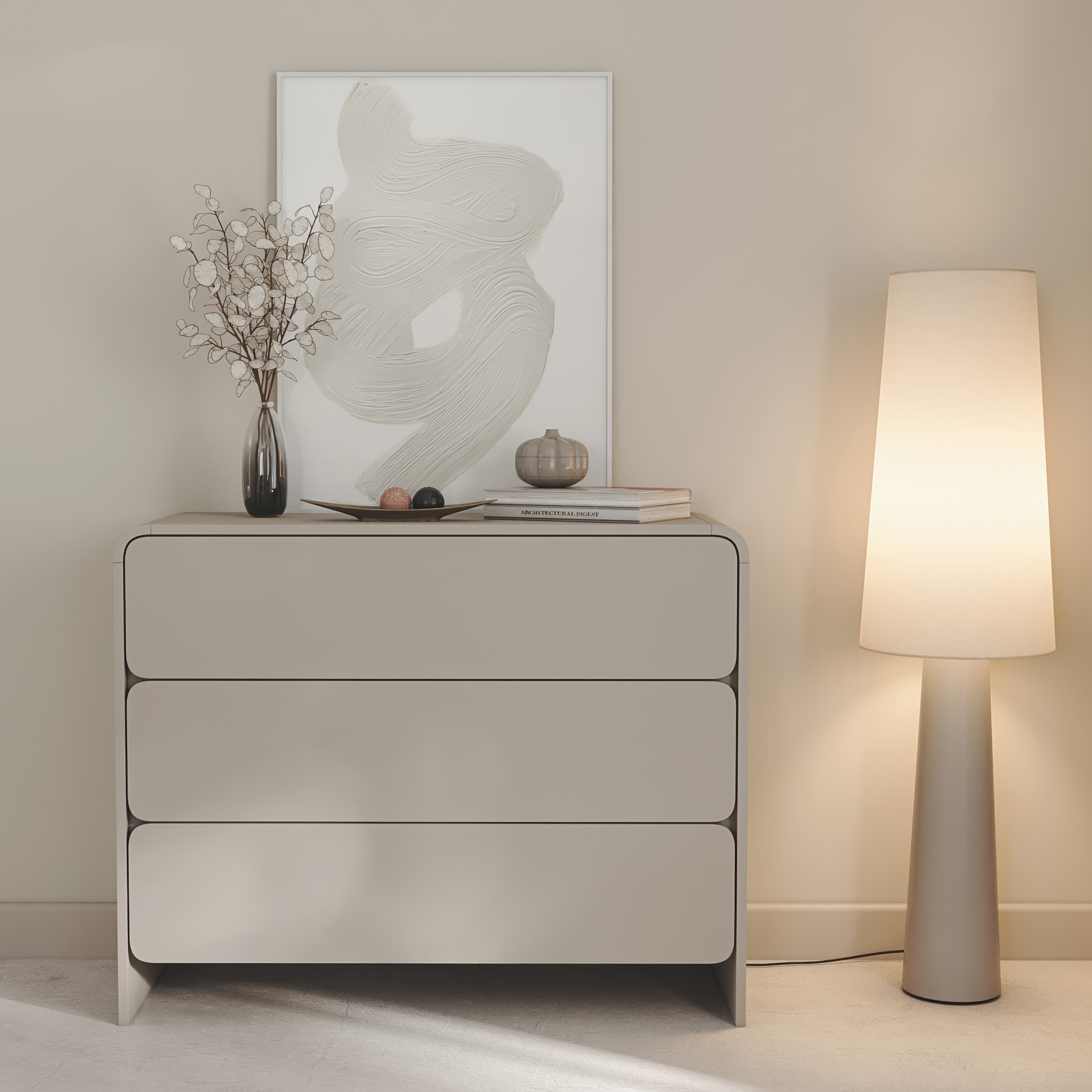 Kommode Lummo mit drei Schubladen 100 cm Kaschmir