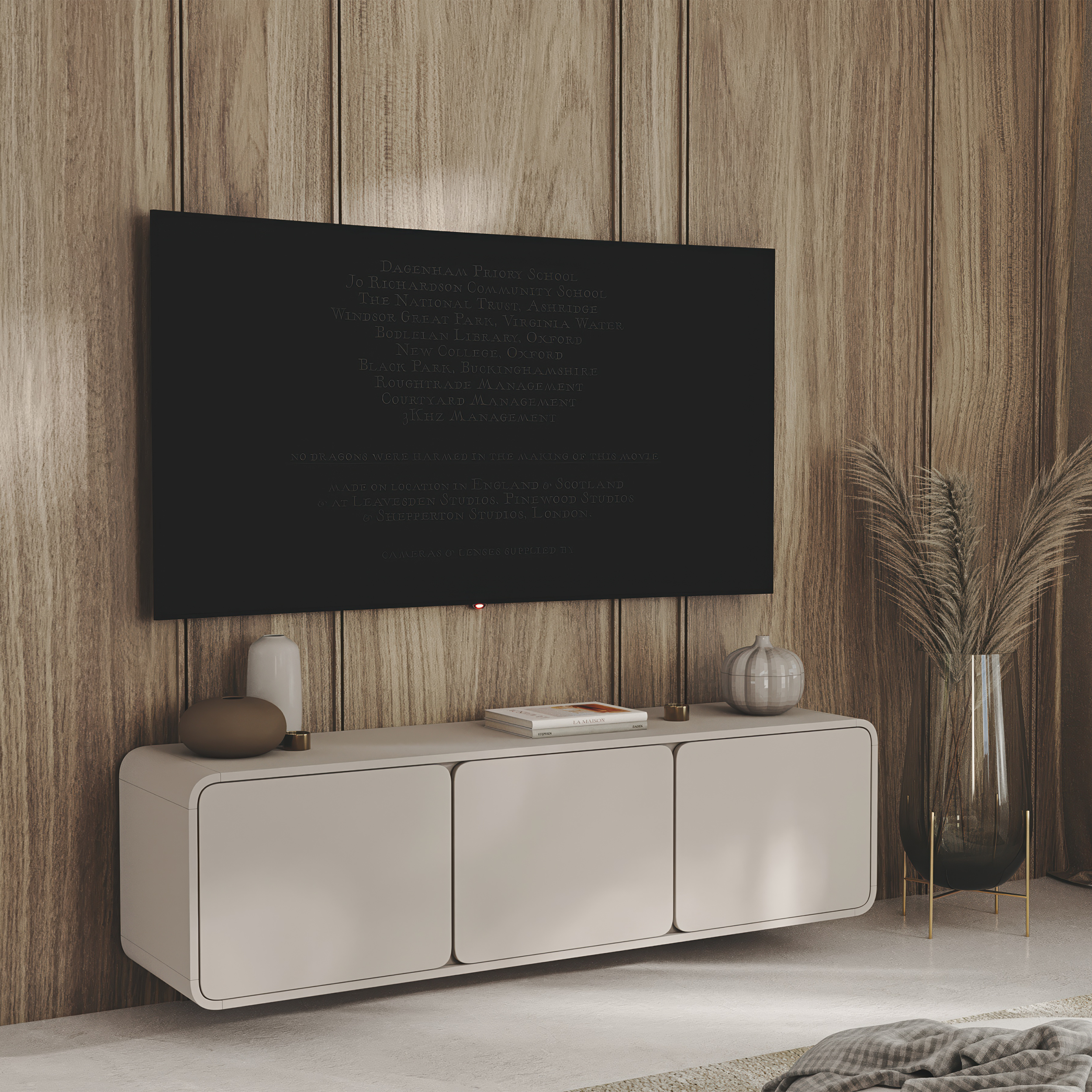 Hängender dreitüriger TV-Schrank Lummo 156 cm Kaschmir