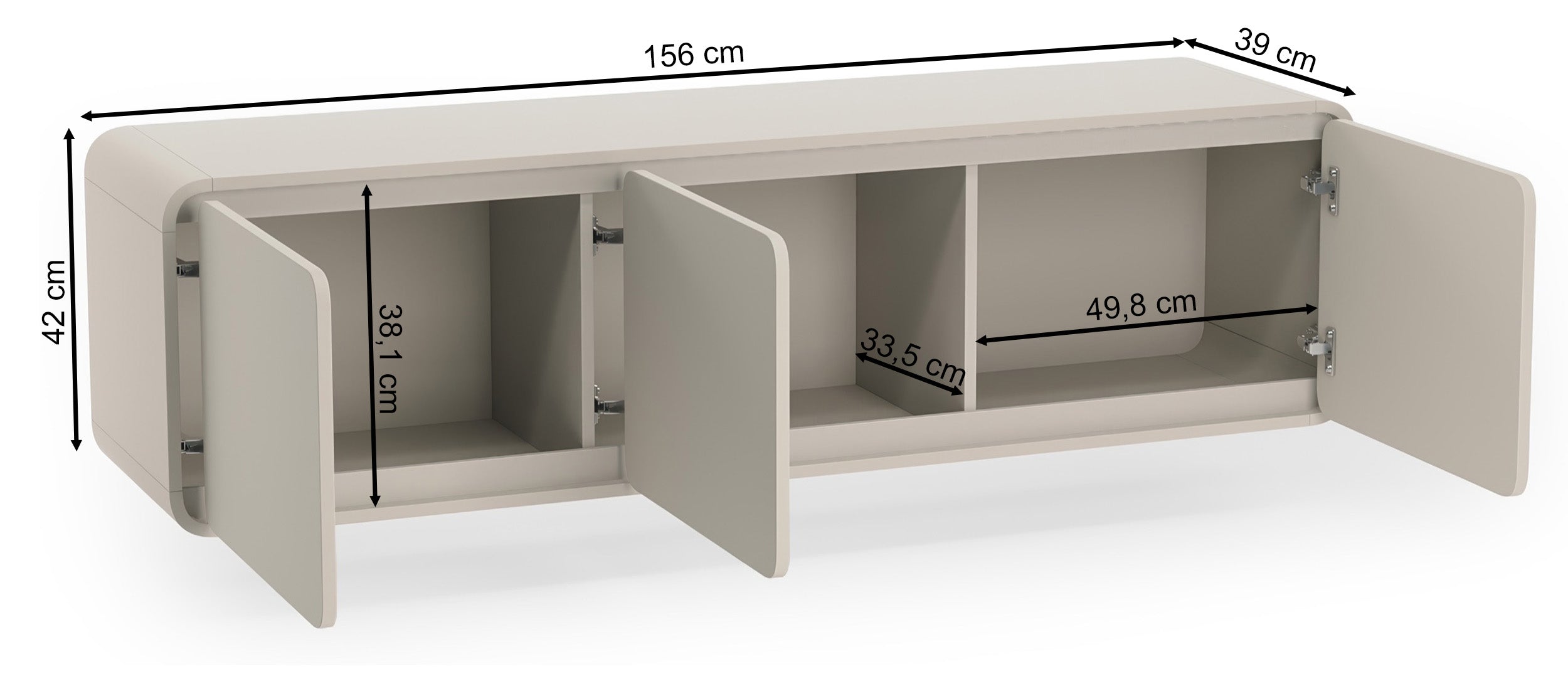 Hängender dreitüriger TV-Schrank Lummo 156 cm Kaschmir