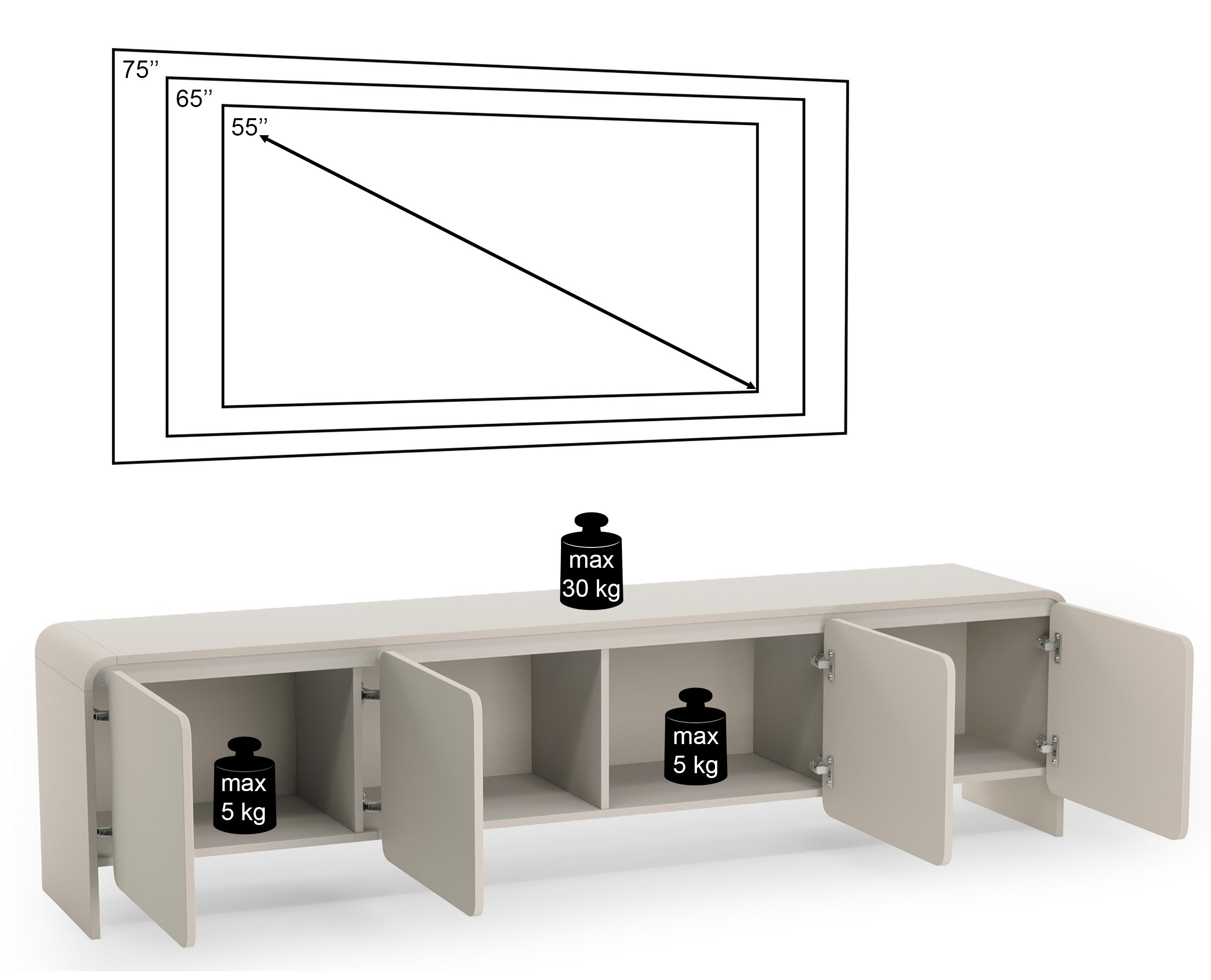 Vier­türiger TV-Schrank Lummo 207 cm Kaschmir