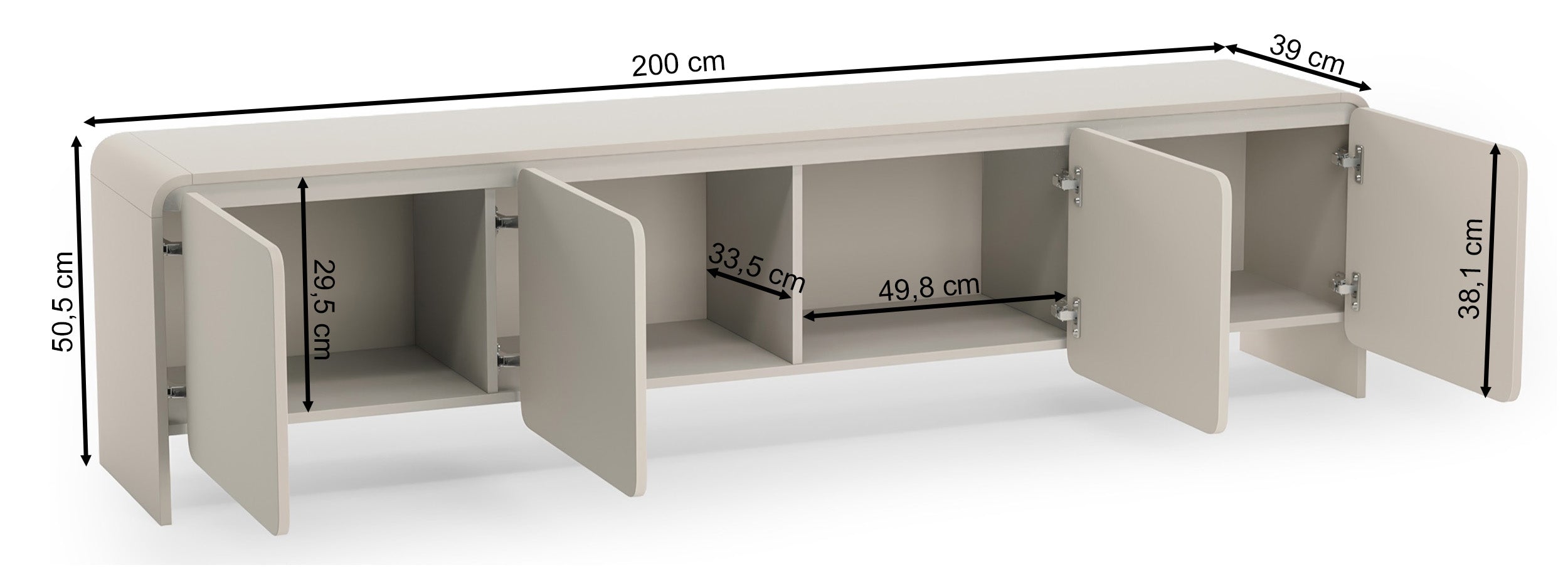 Vier­türiger TV-Schrank Lummo 207 cm Kaschmir