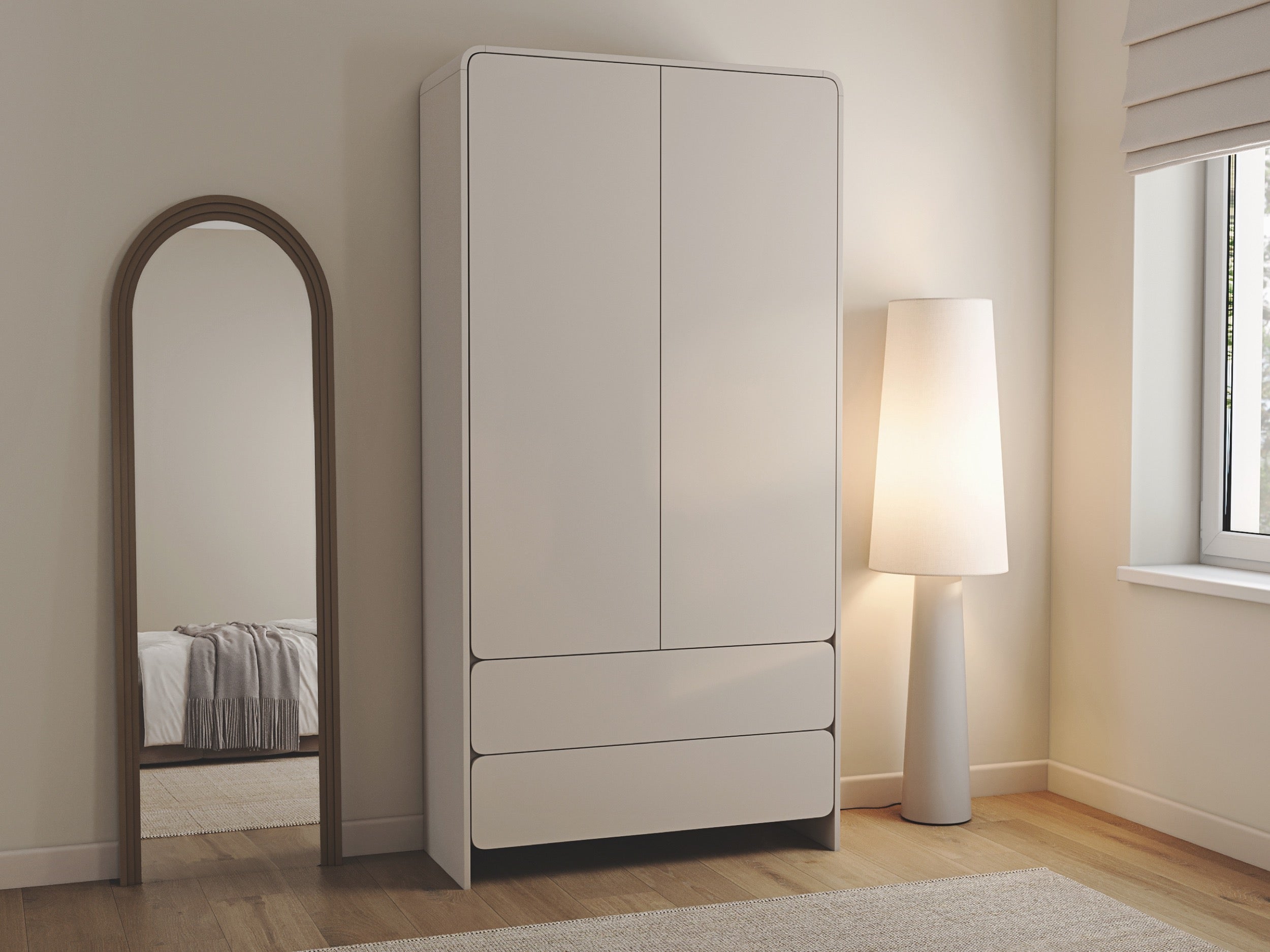 Zweiflügeliger Lummo-Schrank mit zwei Schubladen, 100 cm, Kaschmirfarbe