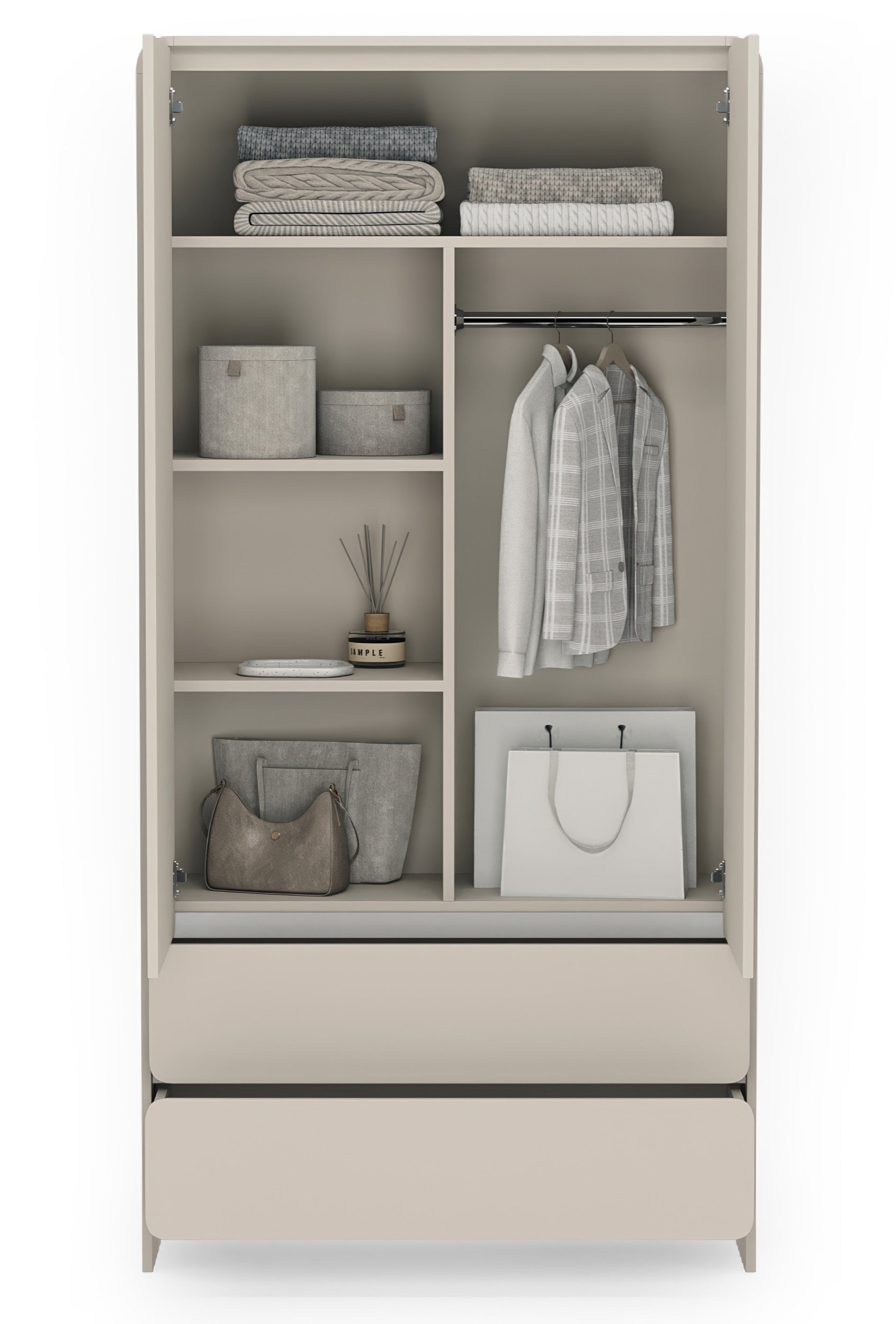 Zweiflügeliger Lummo-Schrank mit zwei Schubladen, 100 cm, Kaschmirfarbe