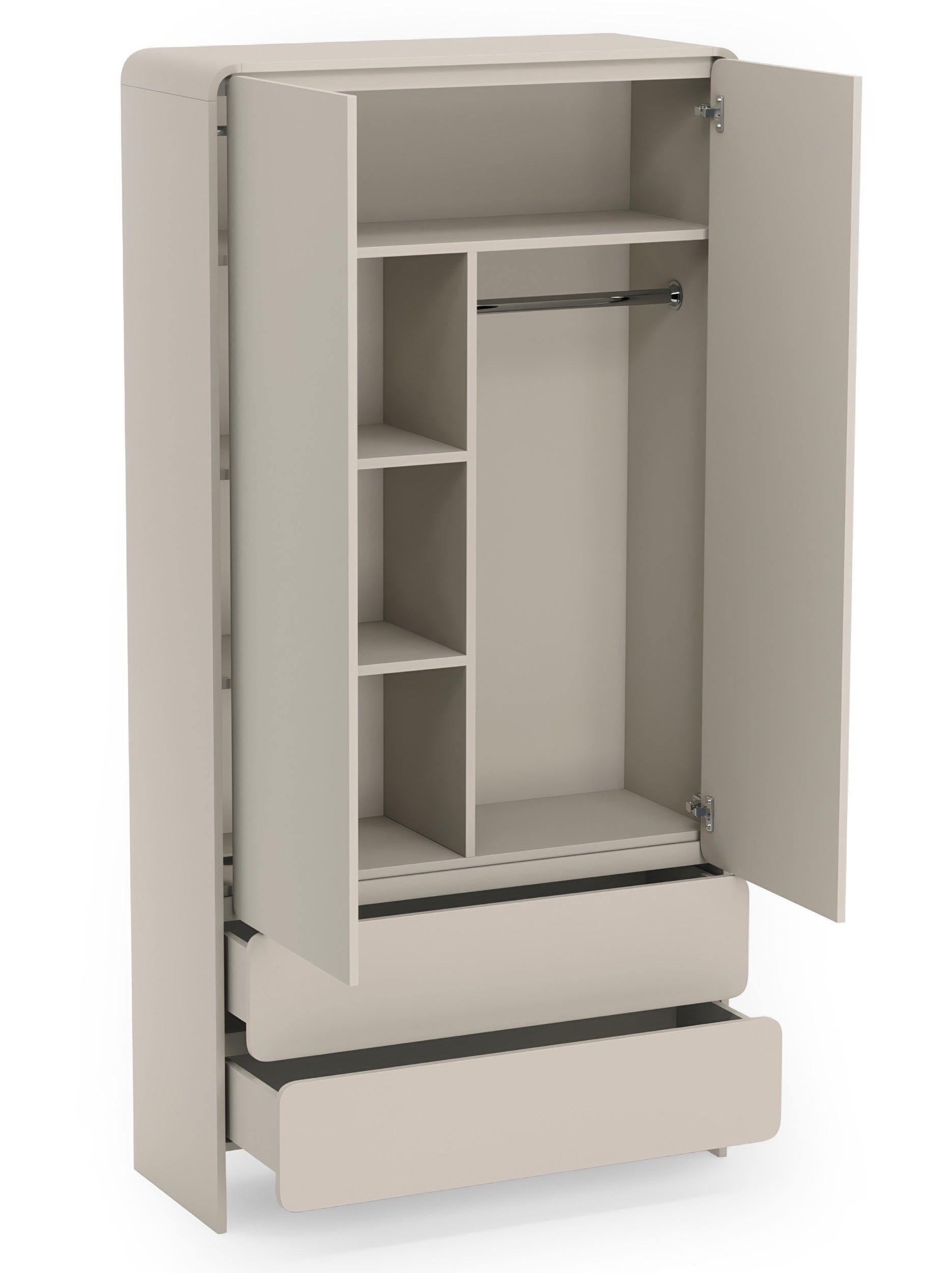 Zweiflügeliger Lummo-Schrank mit zwei Schubladen, 100 cm, Kaschmirfarbe