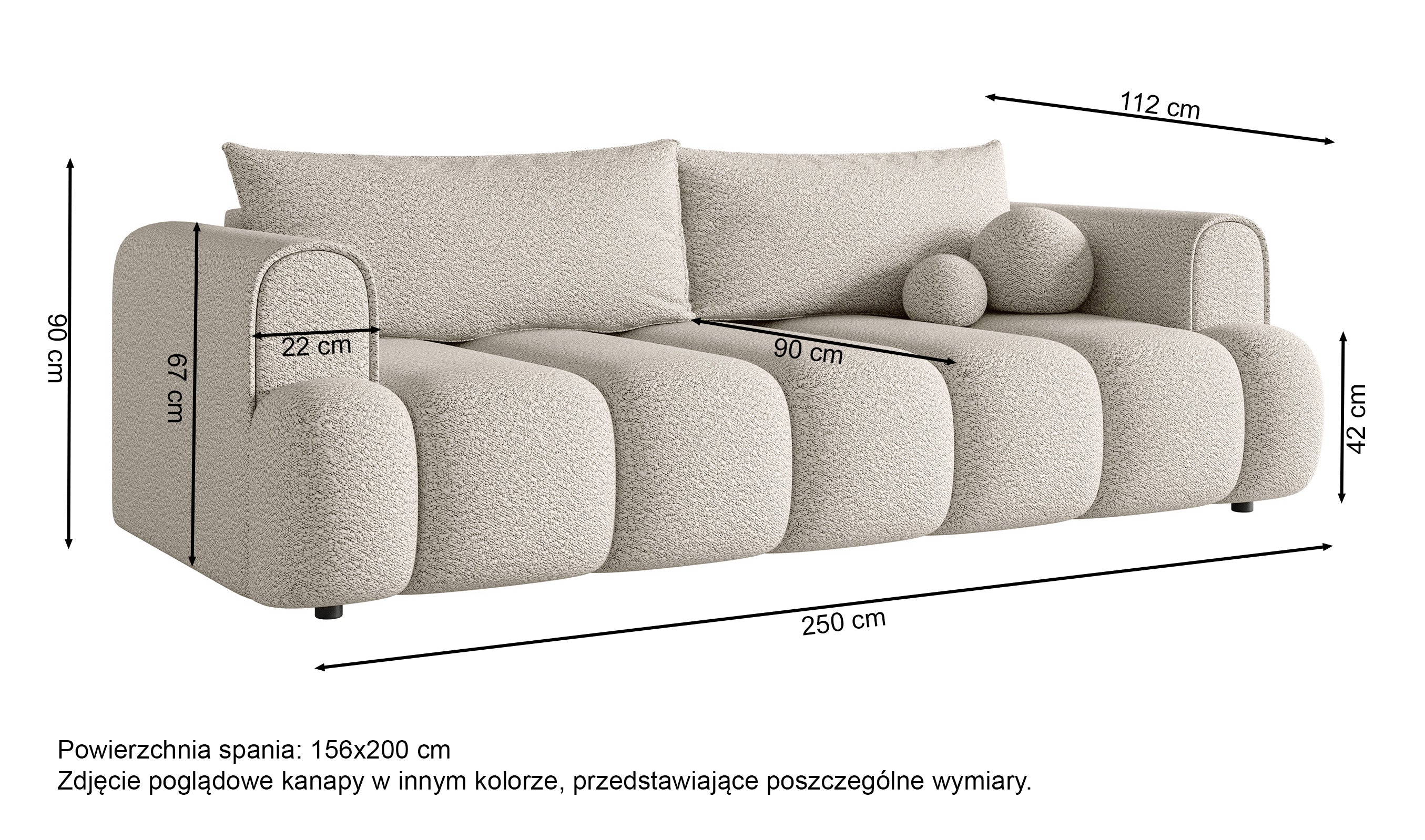 Dreisitziges Sofa Dandelino mit Schlafunktion, hellbeige Bouclé