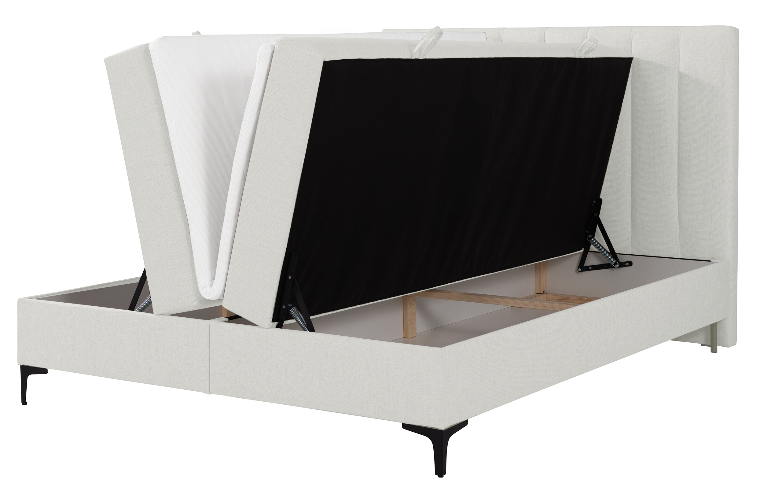 Kontinentalbett 180x200 cm Lorentes mit Stauraum und Topper, cremefarbenes Geflecht