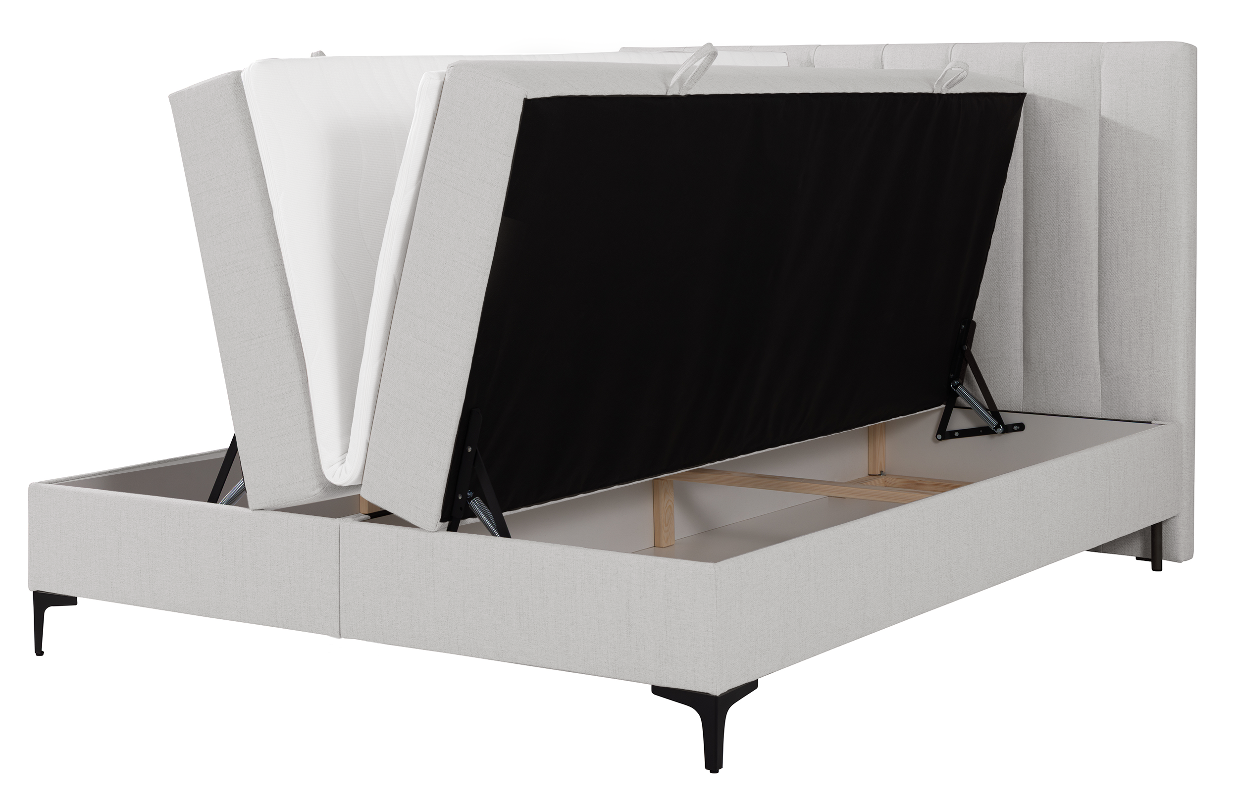 Kontinentalbett 180x200 cm Lorentes mit Stauraum und Topper, hellbeige, Geflecht