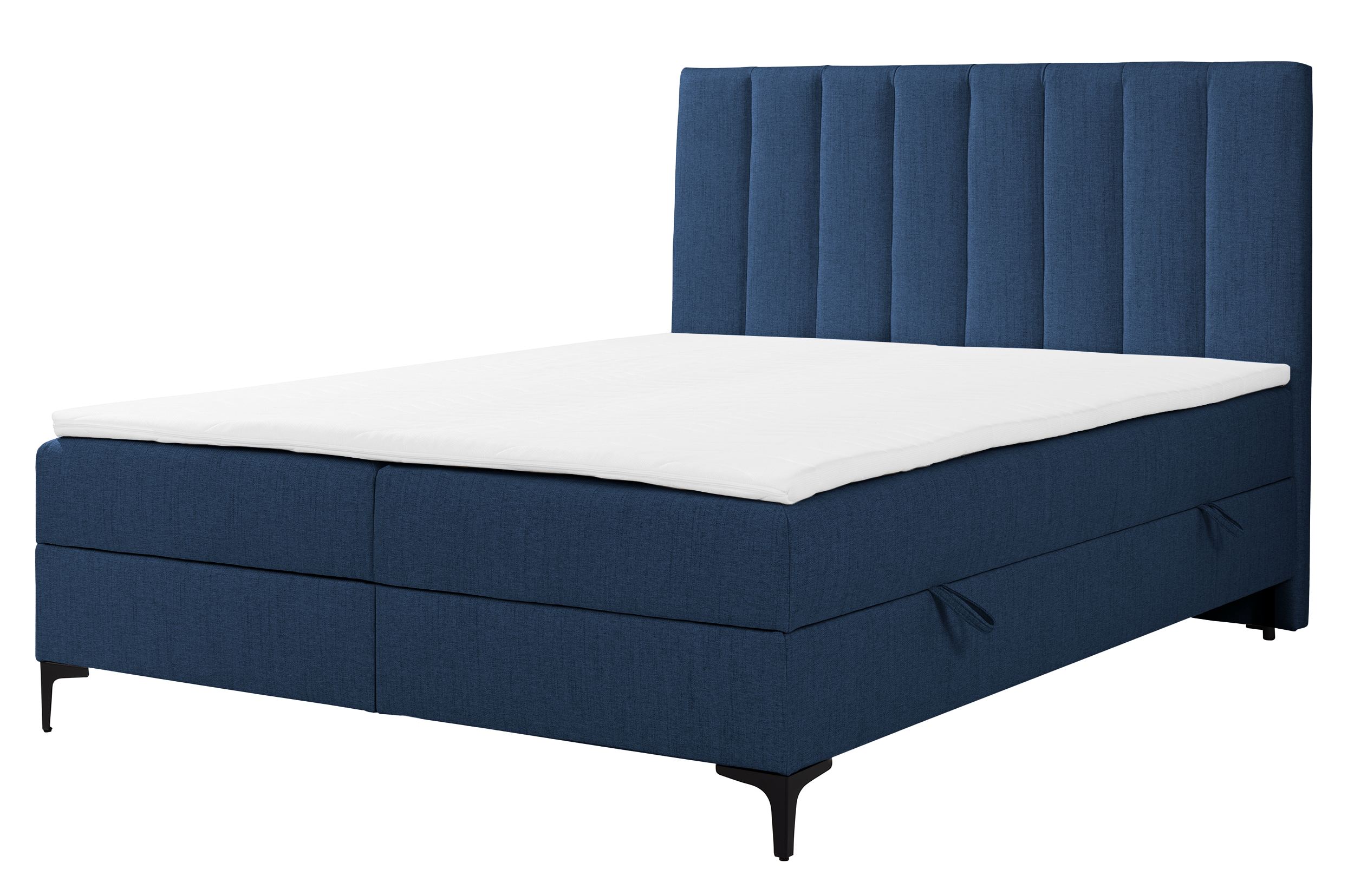 Kontinentales Bett 160x200 cm Lorentes mit Stauraum und Topper, marineblaue Flechtung
