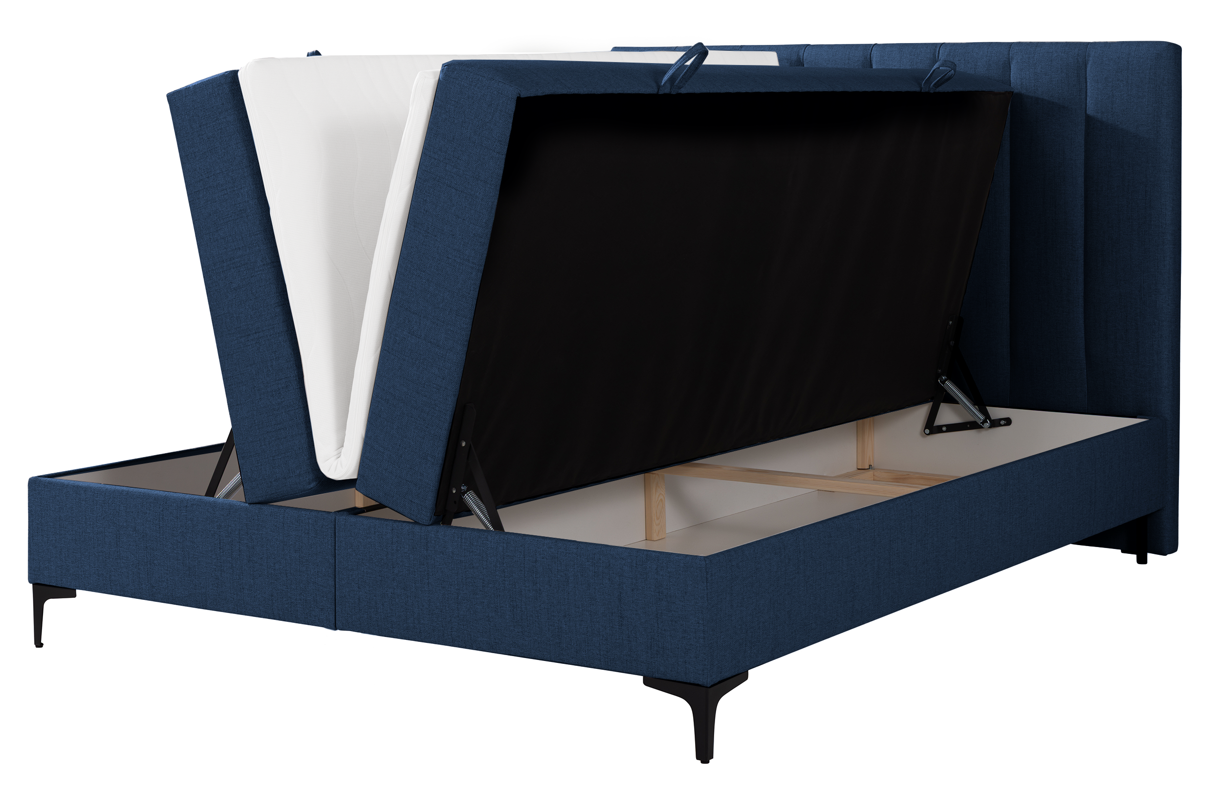 Kontinentalbett 180x200 cm Lorentes mit Stauraum und Topper, marineblaues Geflecht