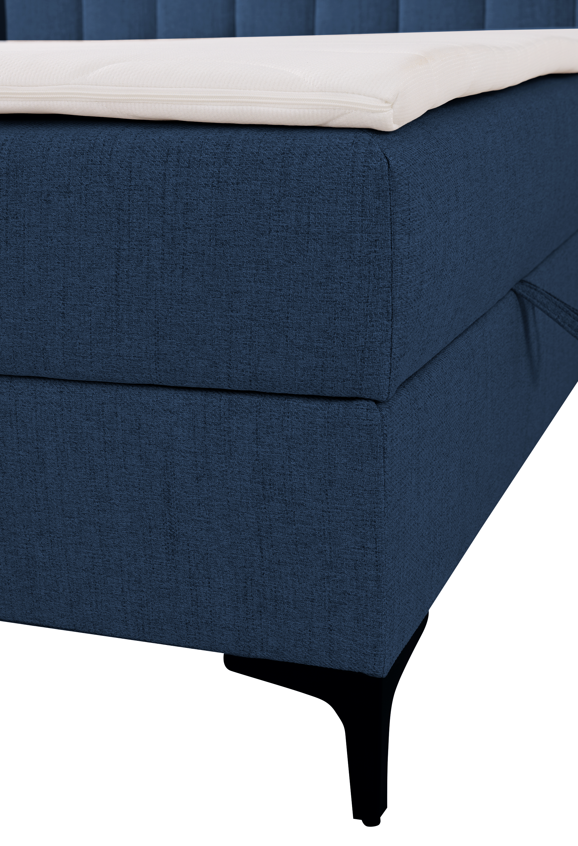 Kontinentalbett 140x200 cm Lorentes mit Stauraum und Topper, marineblaues Geflecht
