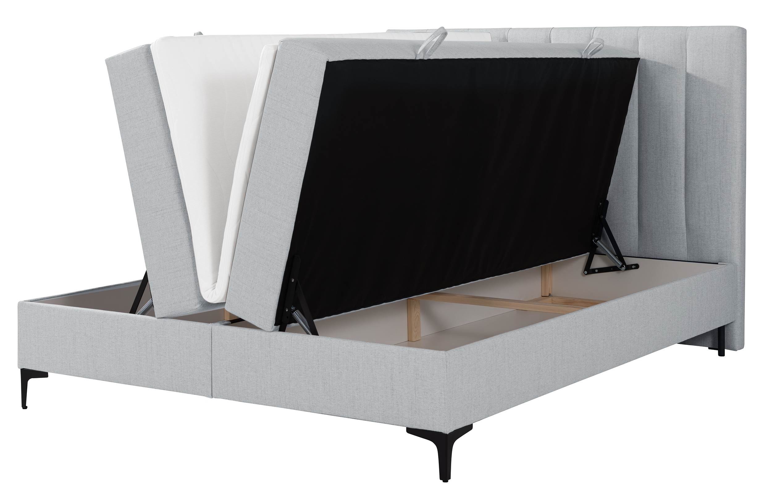 Kontinentales Bett 140x200 cm Lorentes mit Stauraum und Topper, hellgraues Flechtmuster