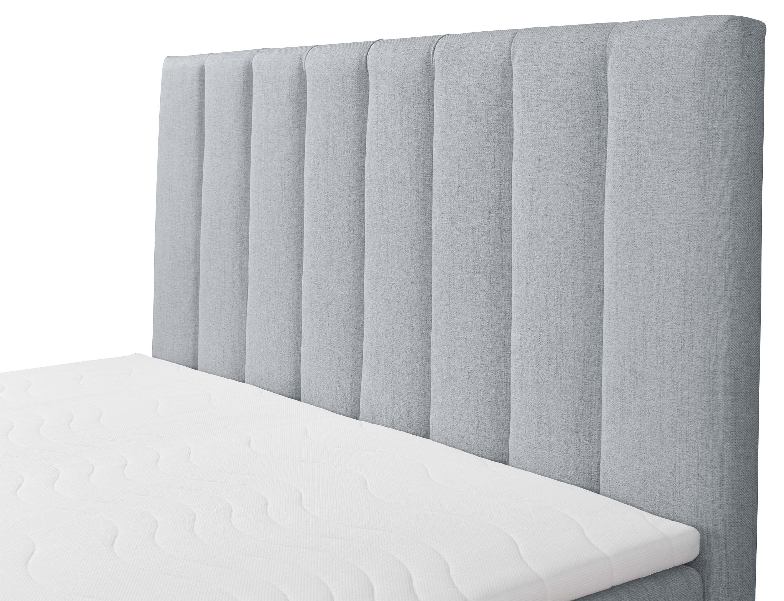 Kontinentales Bett 140x200 cm Lorentes mit Stauraum und Topper, hellgraues Flechtmuster