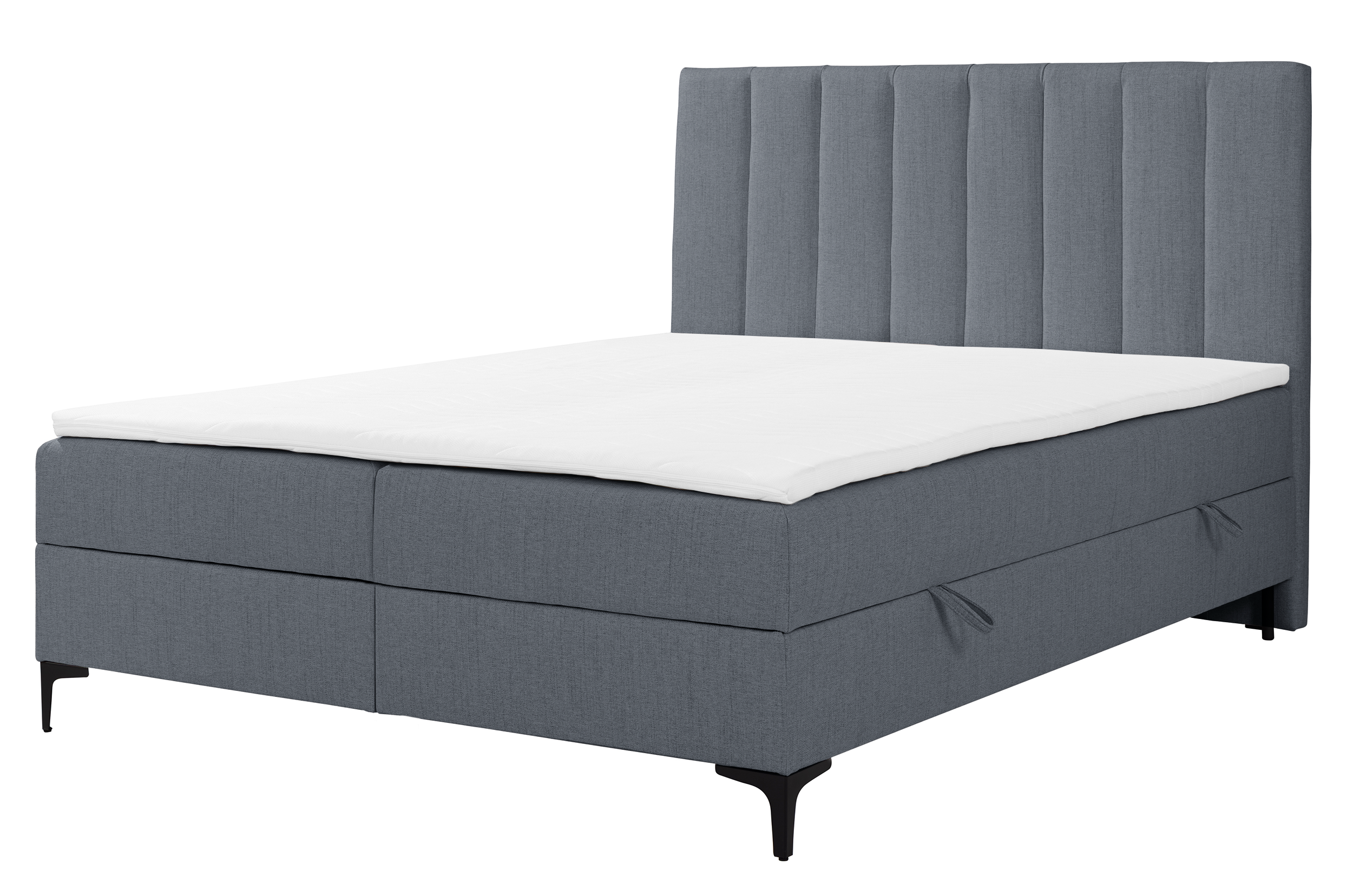 Kontinentales Bett 140x200 cm Lorentes mit Stauraum und Topper, dunkelgraues Geflecht
