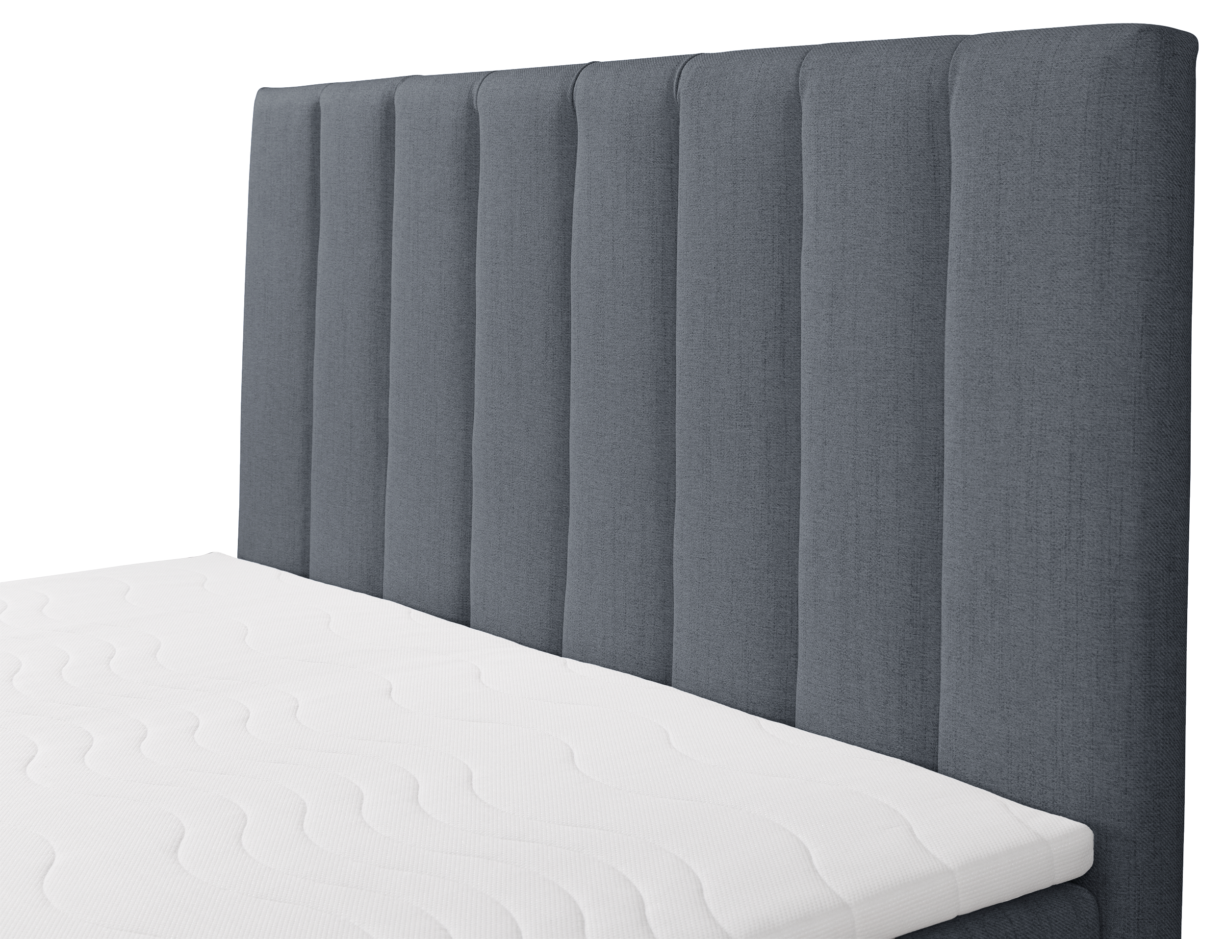 Kontinentales Bett 140x200 cm Lorentes mit Stauraum und Topper, dunkelgraues Geflecht