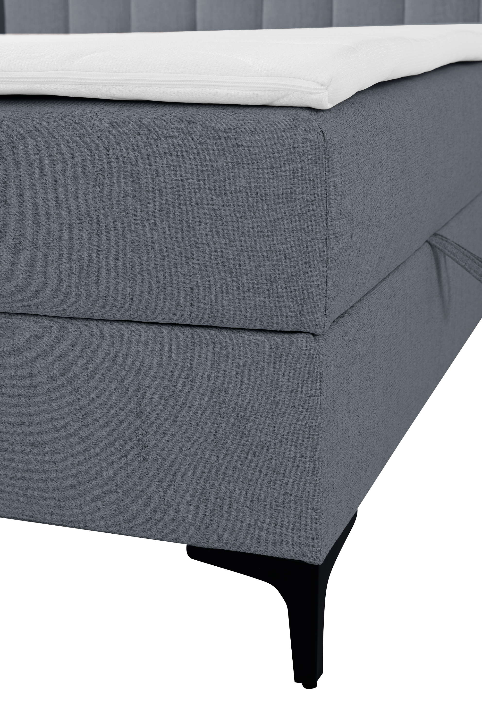 Kontinentales Bett 140x200 cm Lorentes mit Stauraum und Topper, dunkelgraues Geflecht