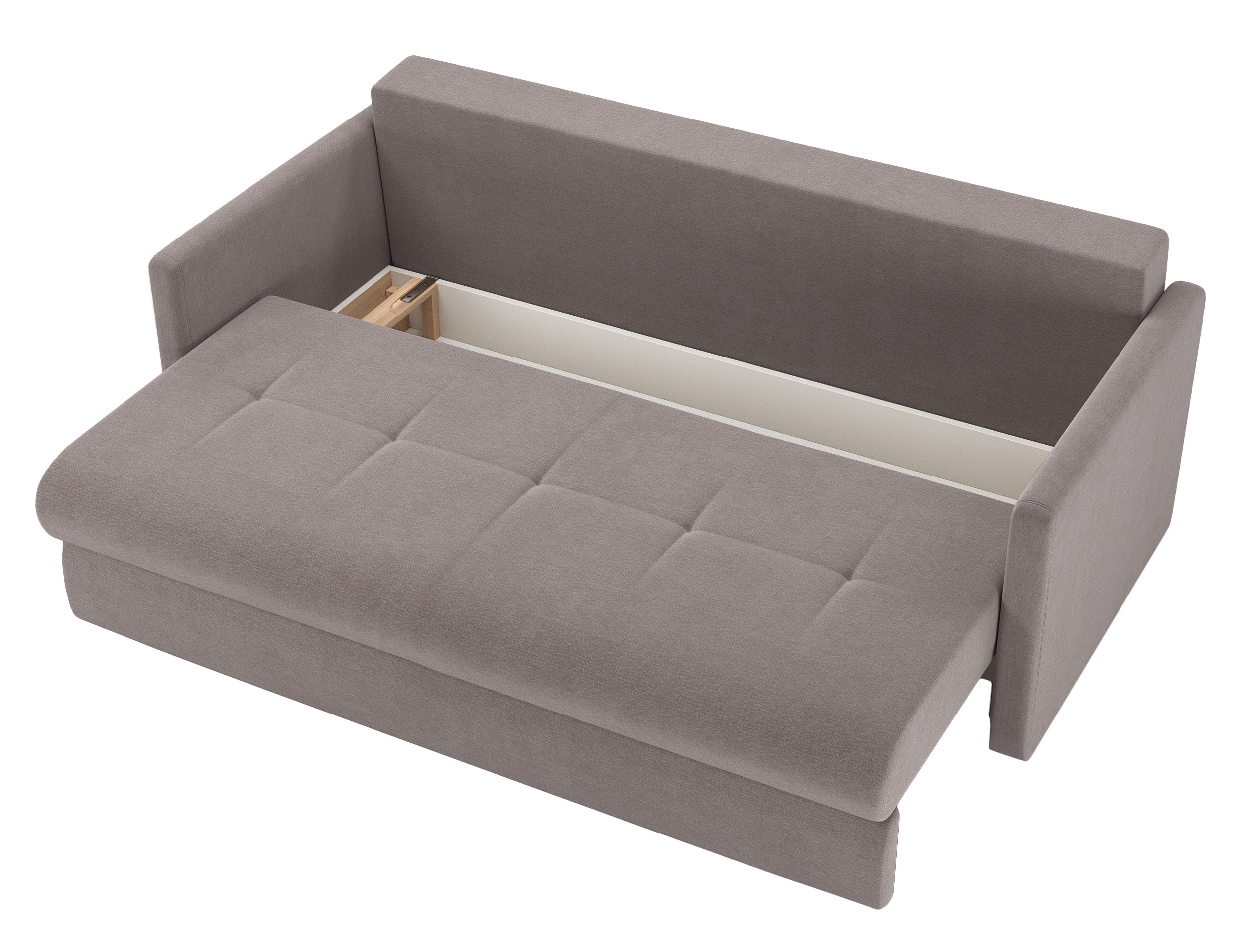 Dreisitziges ausklappbares Sofa Lorro mit Stauraum, hellbraunes Chenille