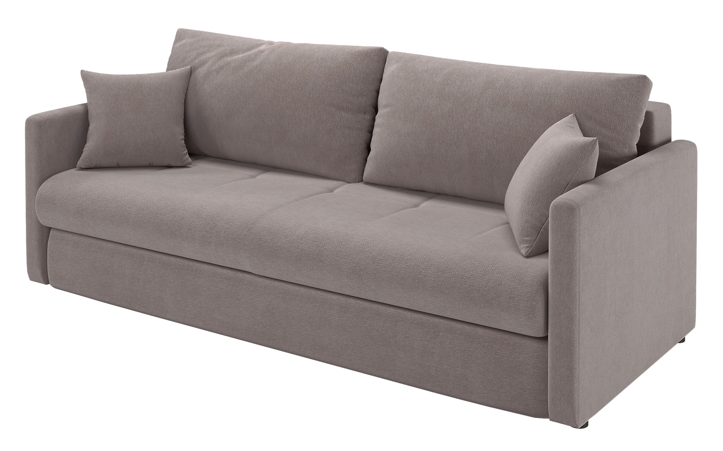 Dreisitziges ausklappbares Sofa Lorro mit Stauraum, hellbraunes Chenille