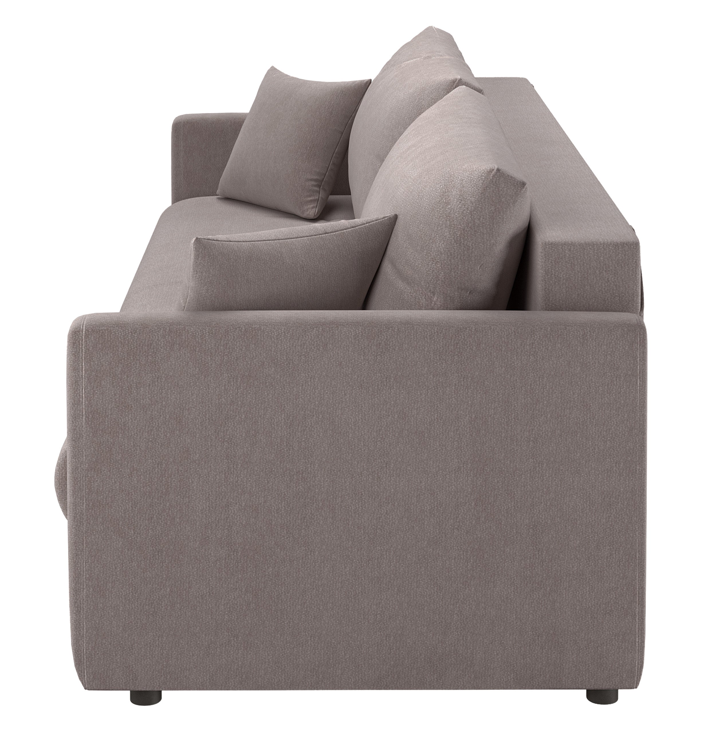 Dreisitziges ausklappbares Sofa Lorro mit Stauraum, hellbraunes Chenille