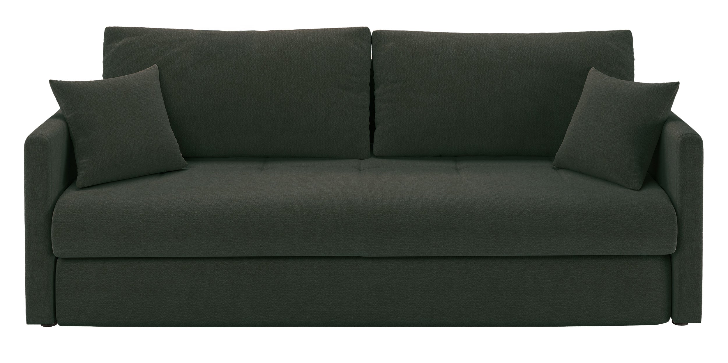 Dreisitziges ausklappbares Sofa Lorro mit Stauraum, dunkelgrüner Chenille-Bezug