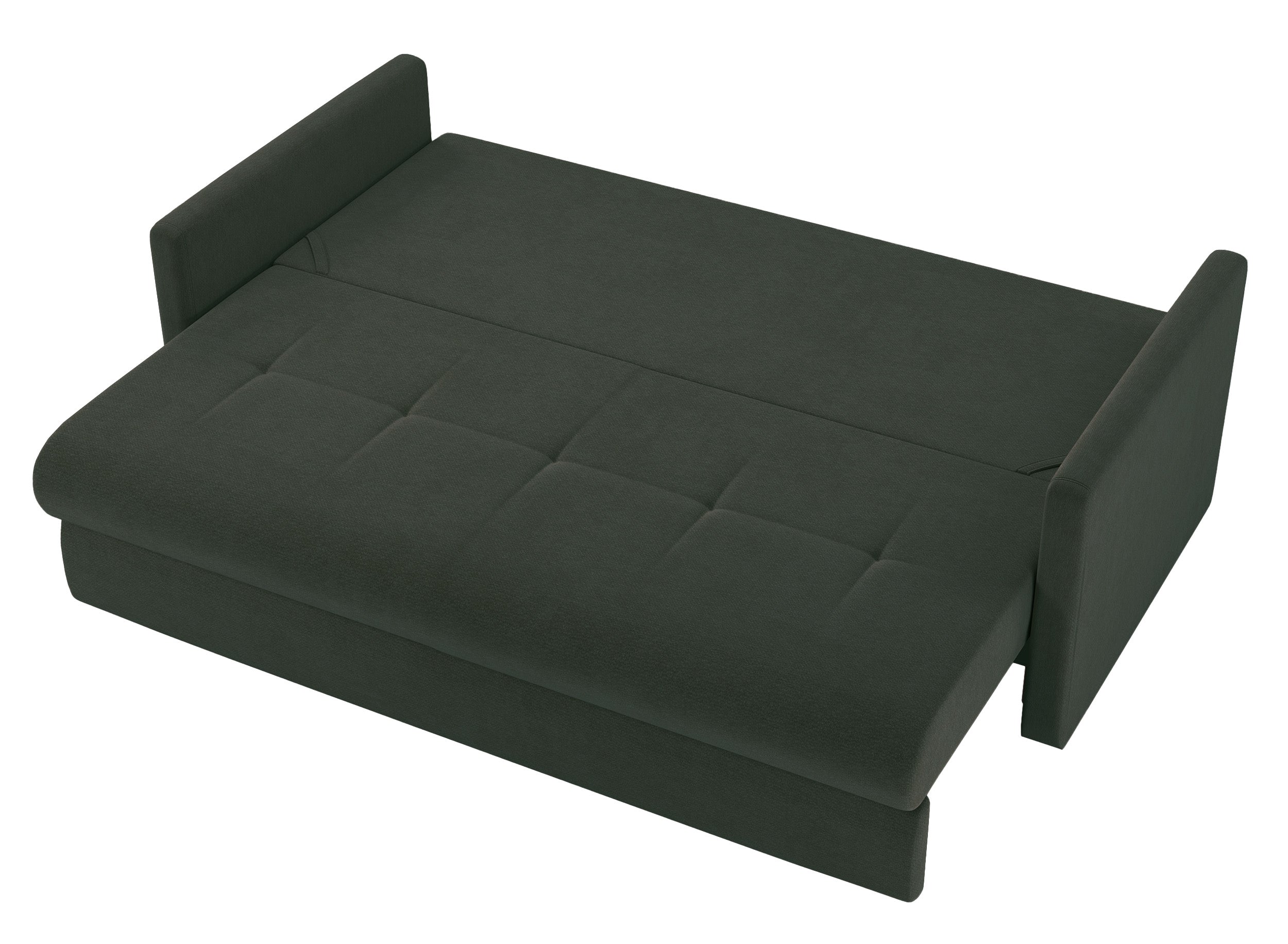 Dreisitziges ausklappbares Sofa Lorro mit Stauraum, dunkelgrüner Chenille-Bezug