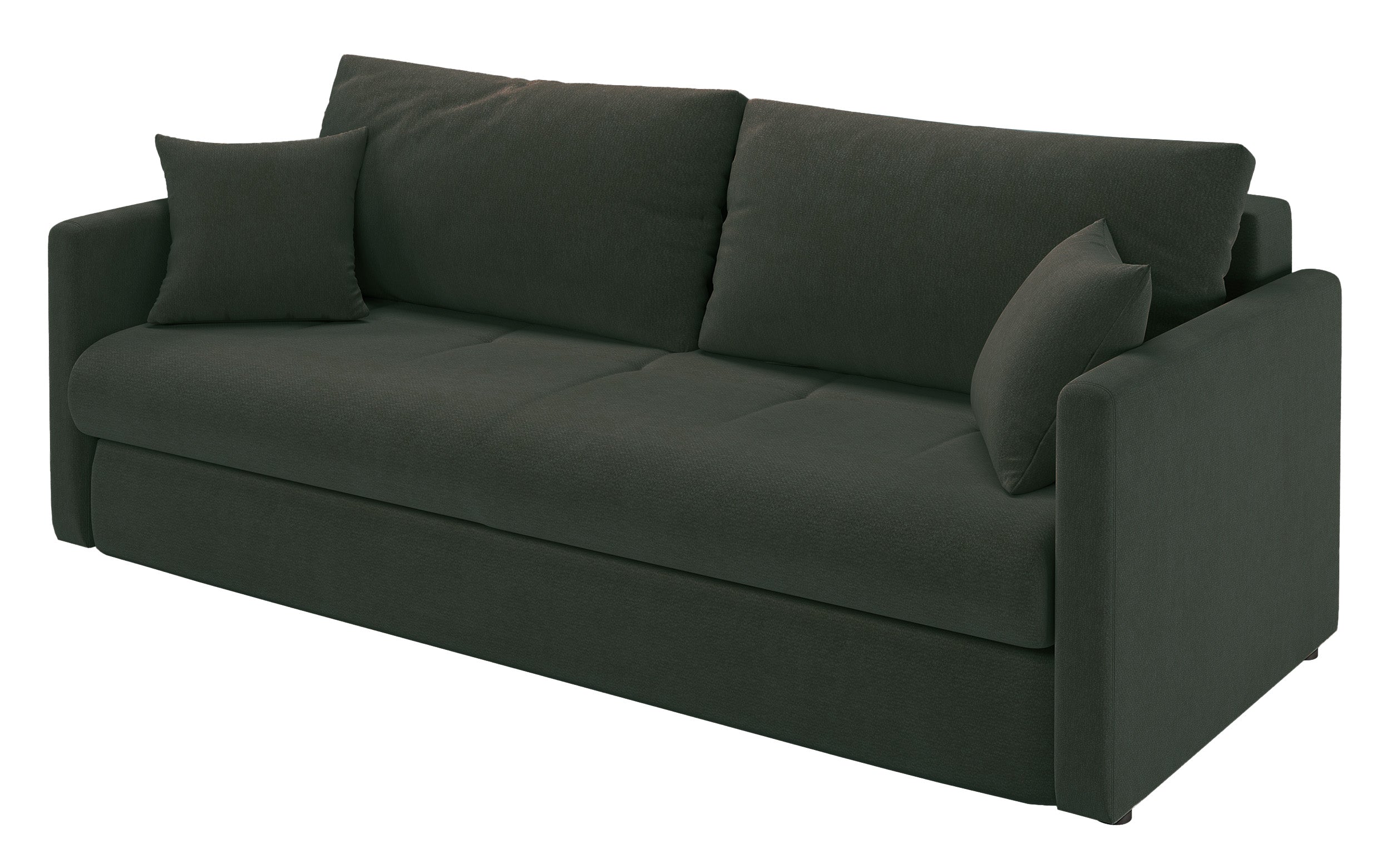 Dreisitziges ausklappbares Sofa Lorro mit Stauraum, dunkelgrüner Chenille-Bezug
