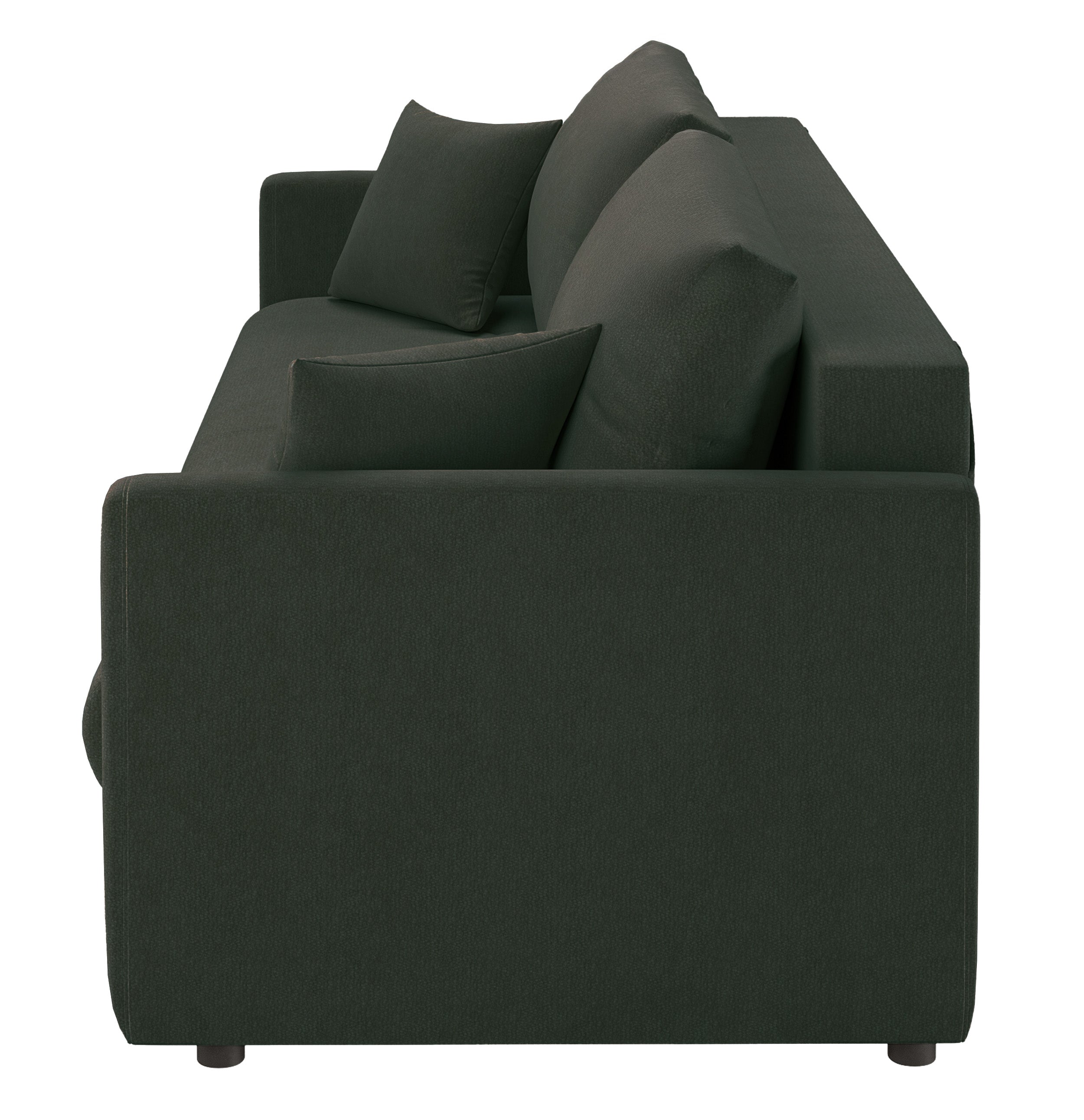 Dreisitziges ausklappbares Sofa Lorro mit Stauraum, dunkelgrüner Chenille-Bezug