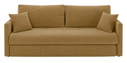 Dreisitziges ausklappbares Sofa Lorro mit Stauraum, senfgelber Chenillestoff