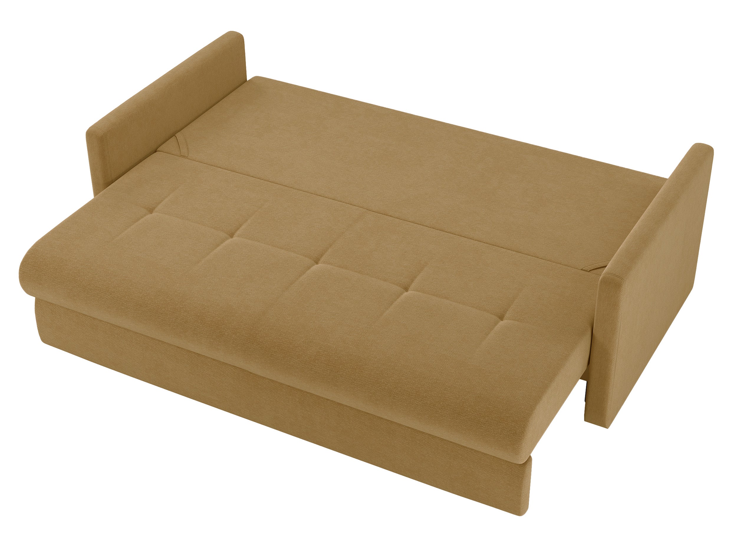 Dreisitziges ausklappbares Sofa Lorro mit Stauraum, senfgelber Chenillestoff