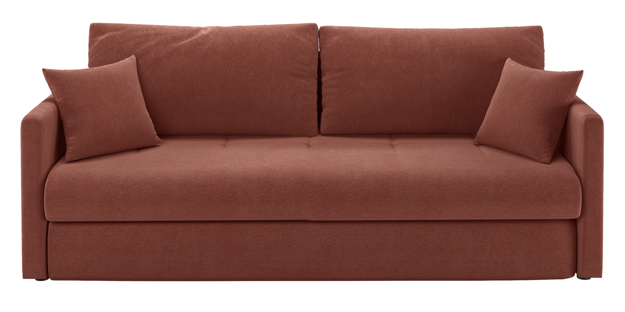 Dreisitziges ausklappbares Sofa Lorro mit Stauraum, kupferfarbener Chenille-Bezug