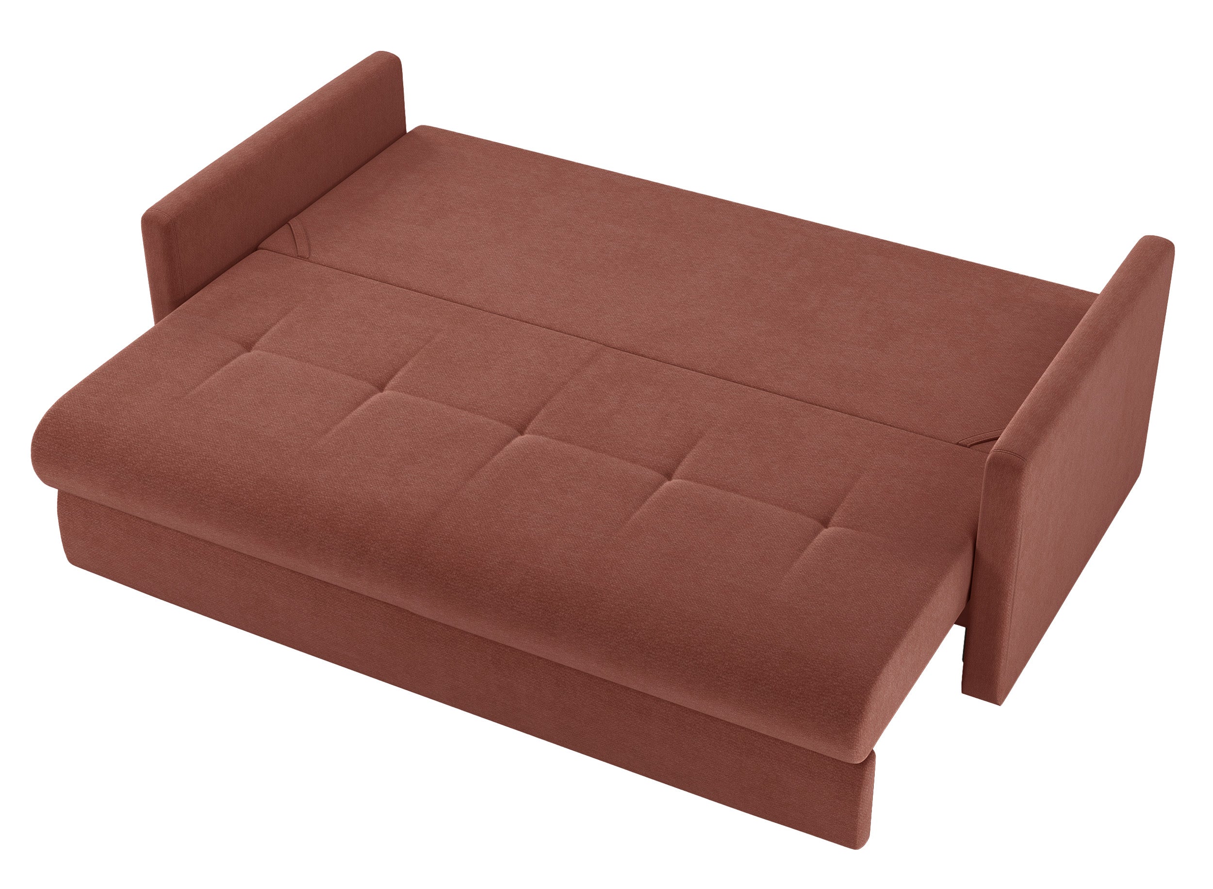 Dreisitziges ausklappbares Sofa Lorro mit Stauraum, kupferfarbener Chenille-Bezug