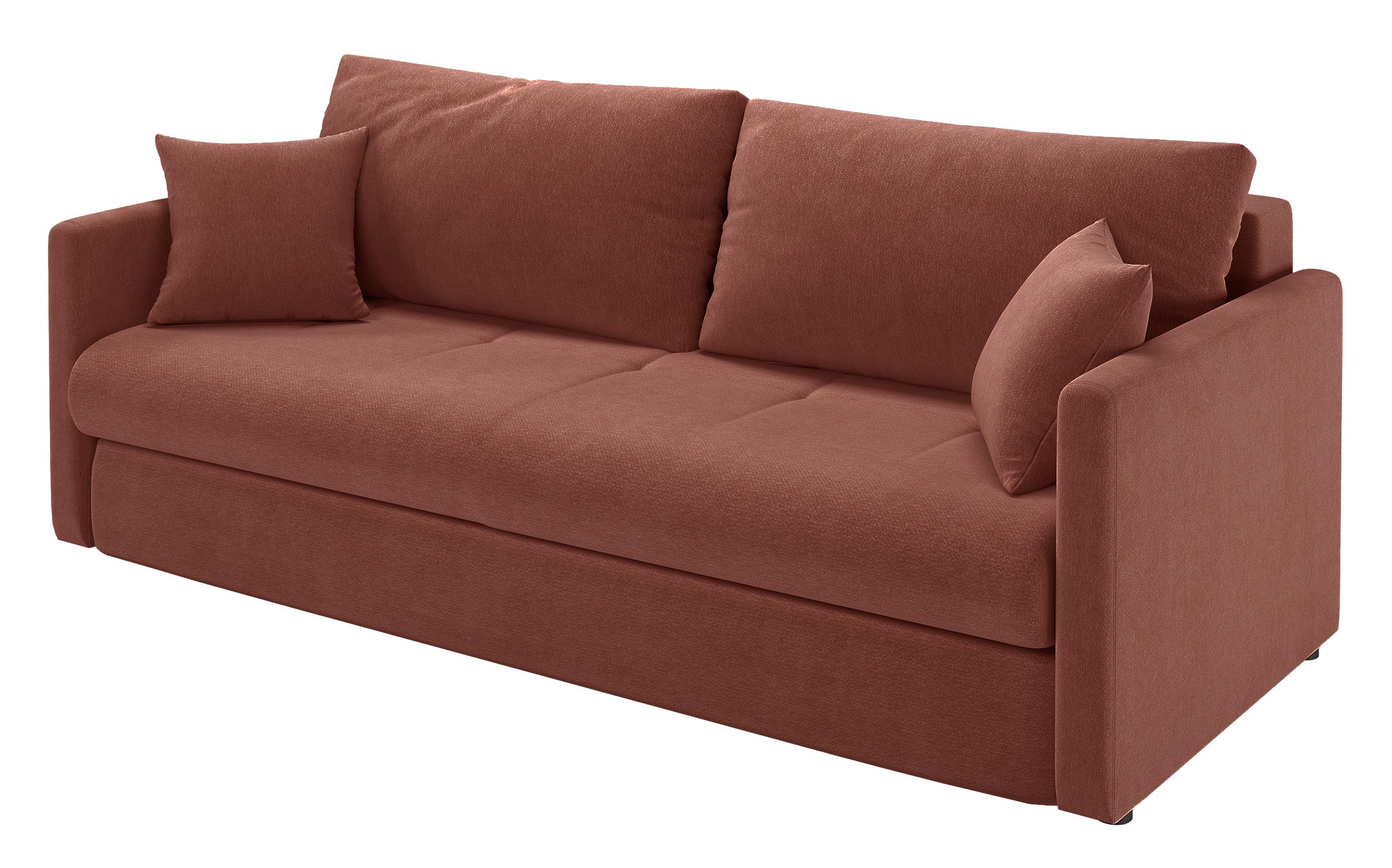 Dreisitziges ausklappbares Sofa Lorro mit Stauraum, kupferfarbener Chenille-Bezug