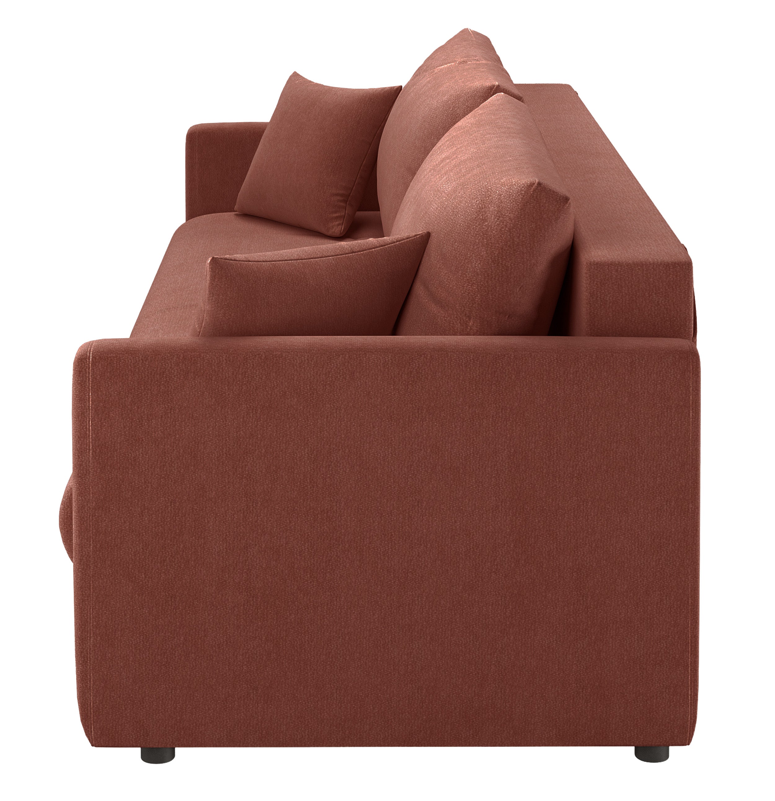 Dreisitziges ausklappbares Sofa Lorro mit Stauraum, kupferfarbener Chenille-Bezug