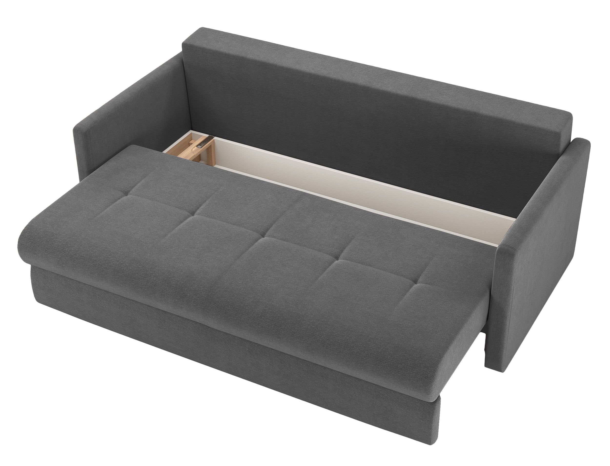 Dreisitziges ausklappbares Sofa Lorro mit Stauraum, grauer Chenille-Bezug
