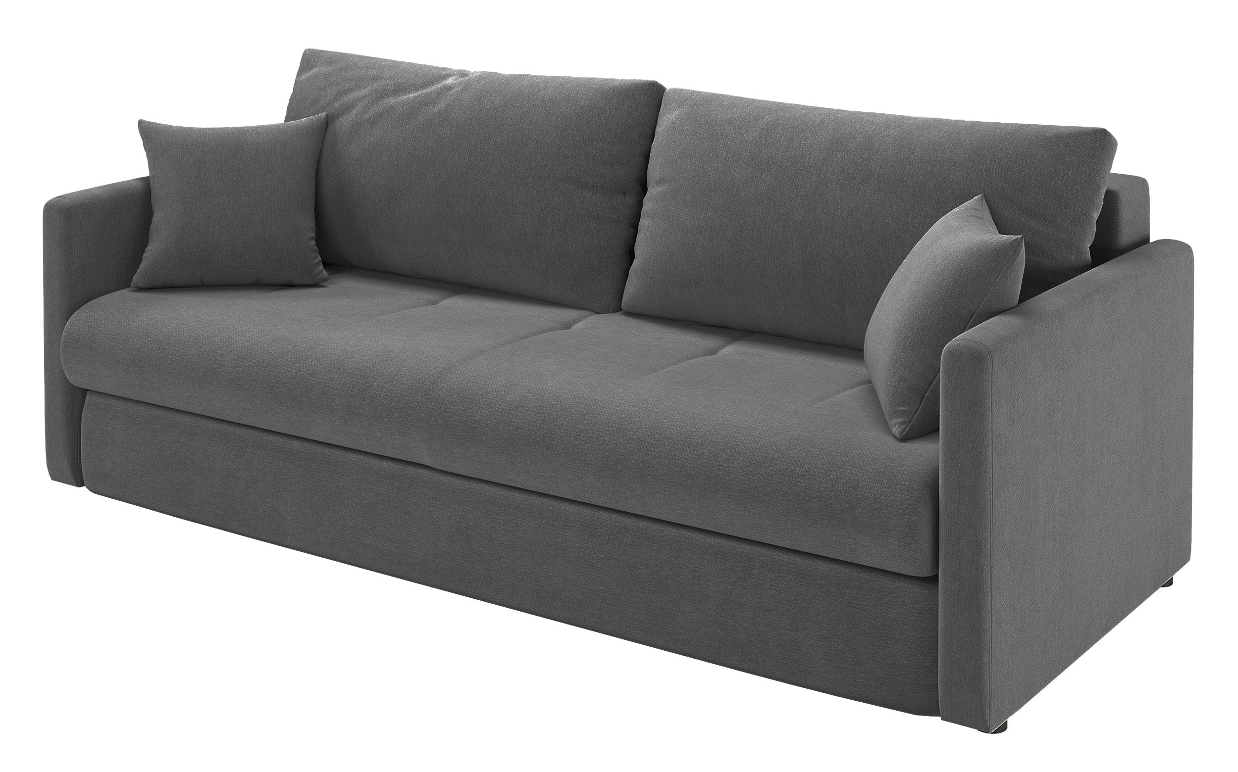Dreisitziges ausklappbares Sofa Lorro mit Stauraum, grauer Chenille-Bezug