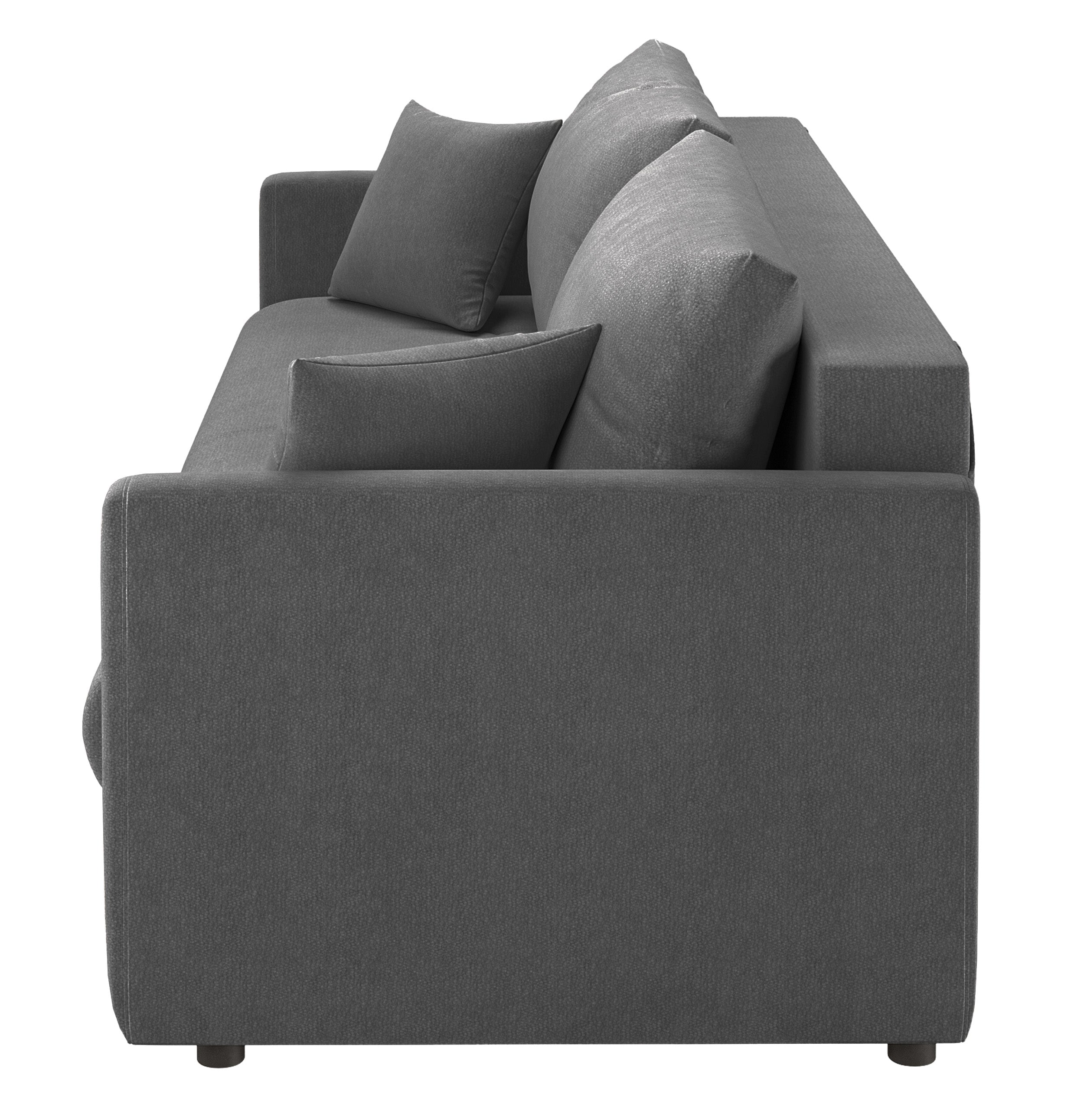 Dreisitziges ausklappbares Sofa Lorro mit Stauraum, grauer Chenille-Bezug