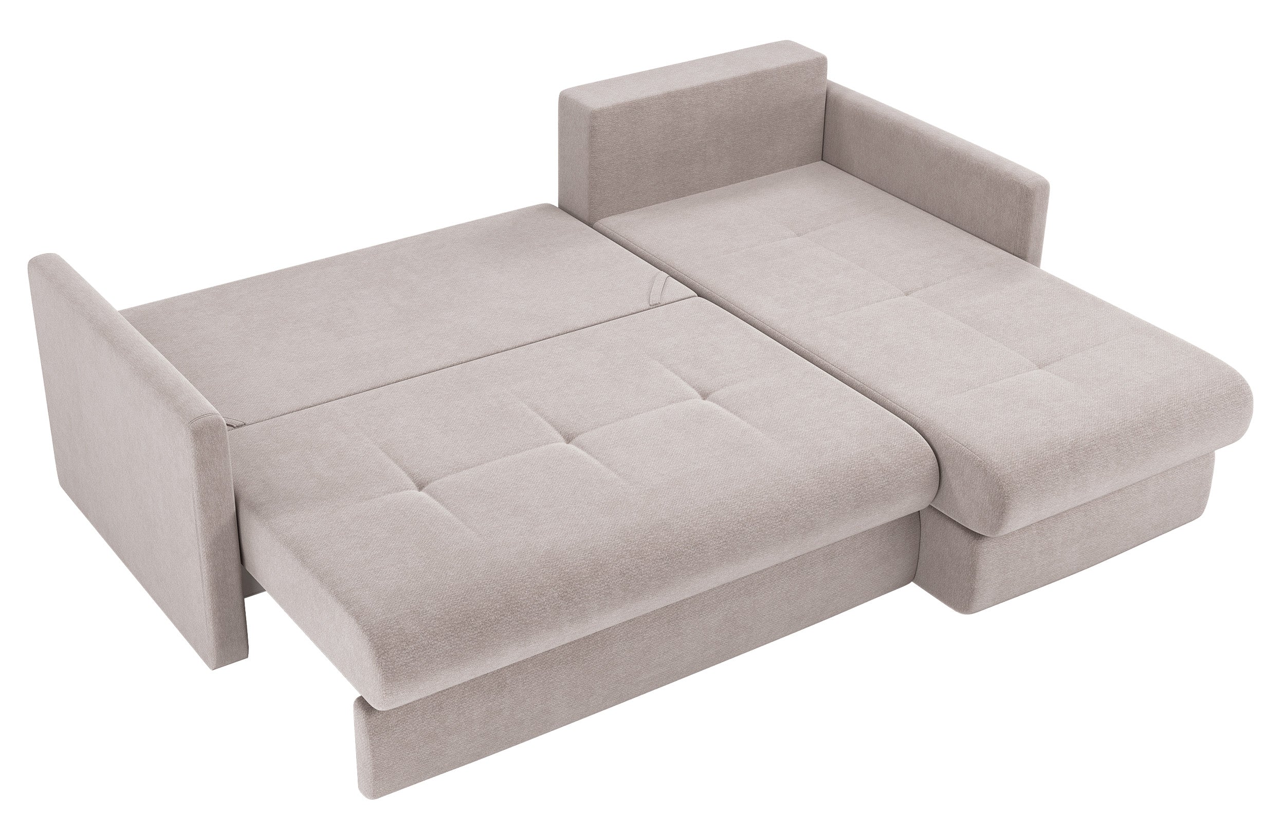 Ecksofa mit Schlaffunktion Lorro, L-förmig, universell, mit zwei Stauraumfächern, grau-beige Chenille